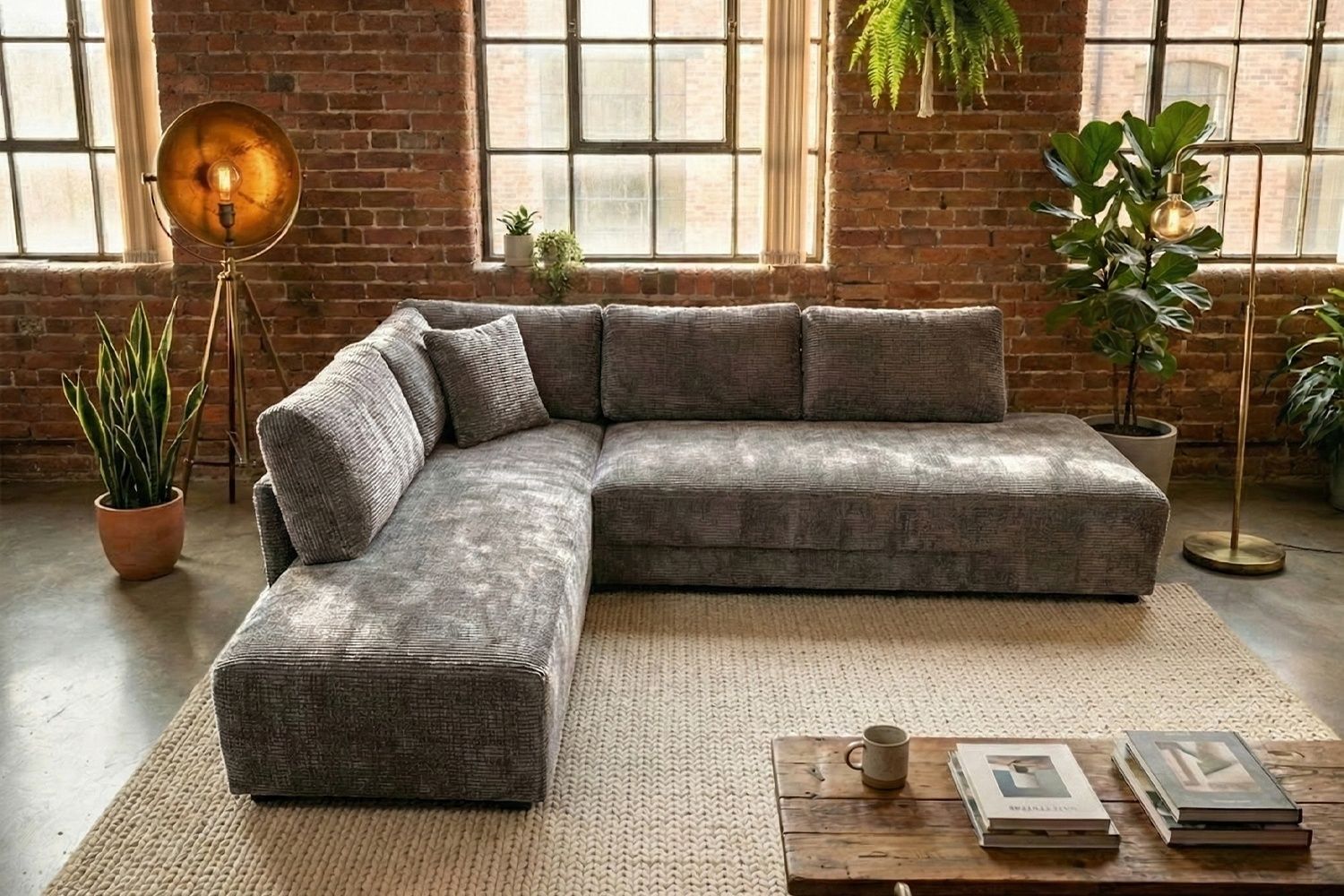 KAWOLA Schlafsofa SADIRA Ecksofa Stoff grau Recamiere links 89 x 209 x 288 cm Bild 1