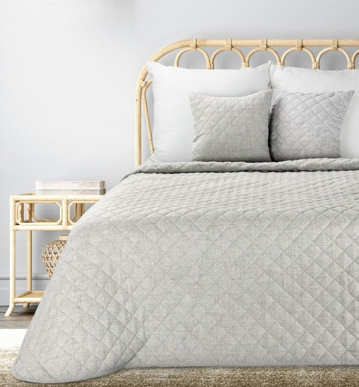 Eurofirany Tagesdecke LEINOPTIK, Karomuster Steppung Doppelbett Überwurf Einfarbig Grau Beige Bild 1