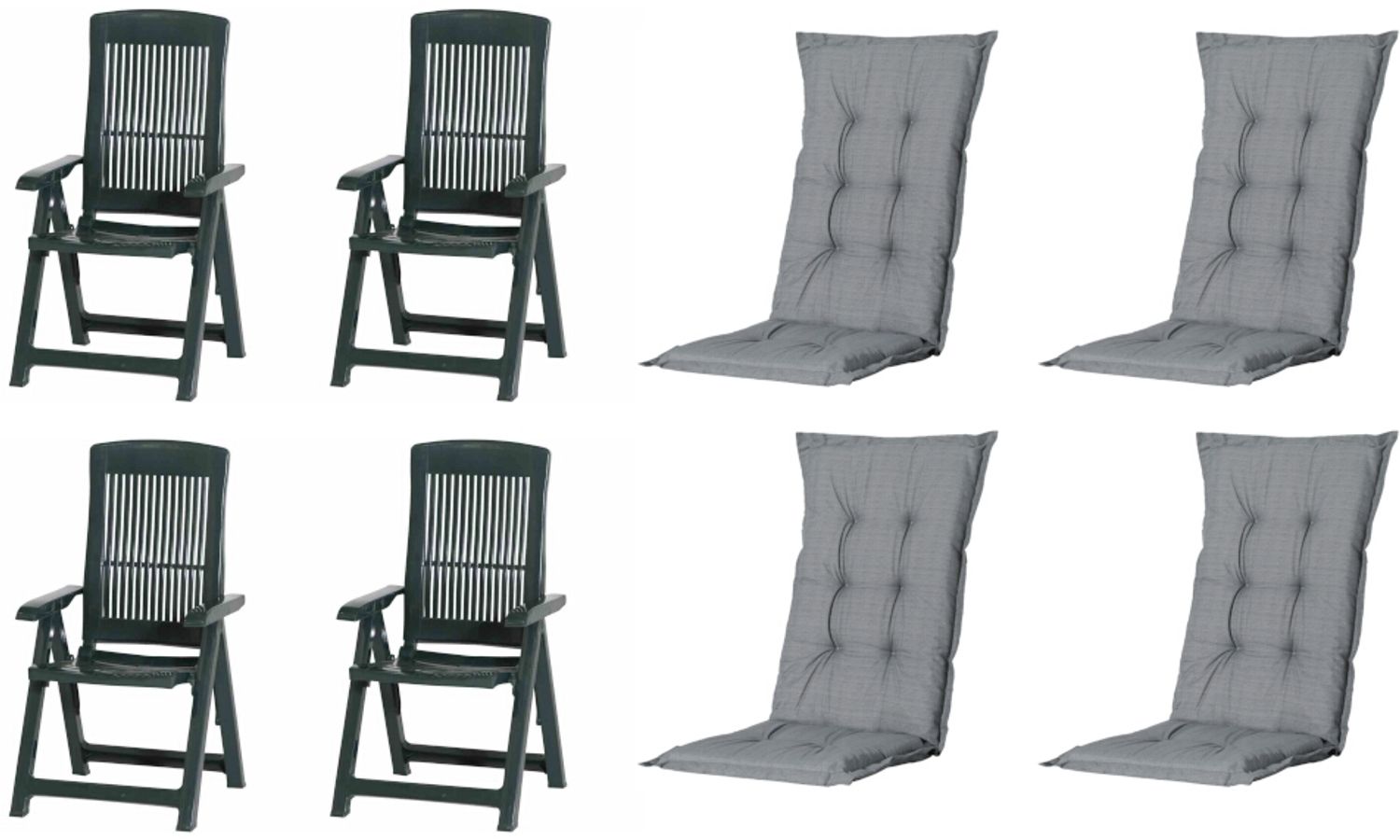 SET Tampa 4 x Klappsessel grün, 4 x Auflage grau Bild 1