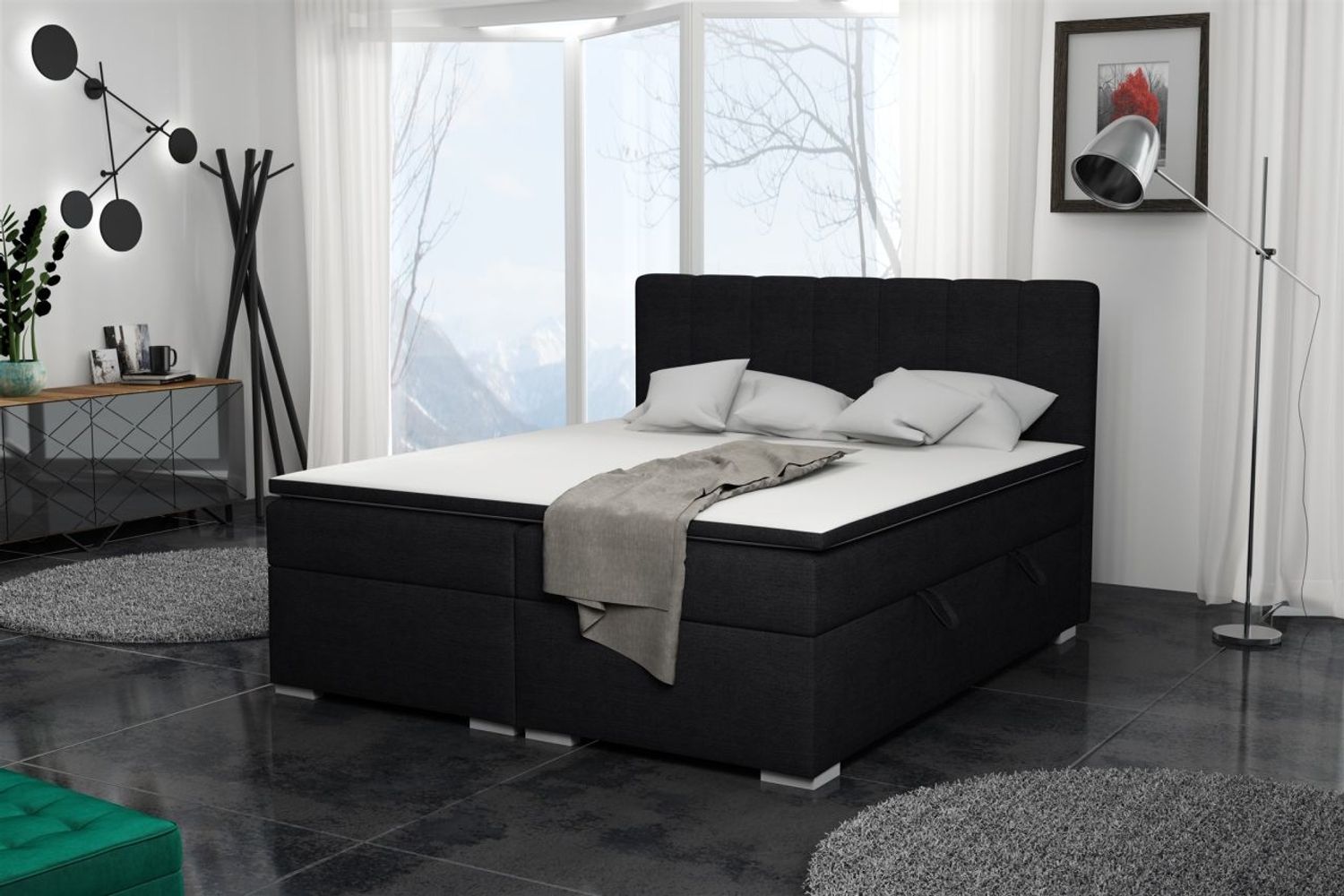 Boxspringbett Schlafzimmerbett LAURIN 140x200cm Stoff Aragon Anthrazit Bild 1