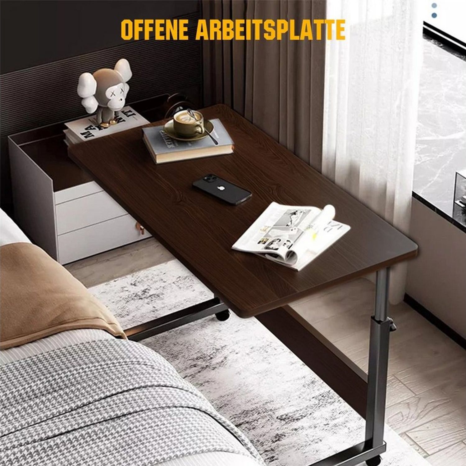 PFCTART Schreibtisch Höhenverstellbarer Laptoptisch auf Rollen, mobiler Schreibtisch (Set, 1-St, Räder mit Bremsen), 80*40CM Bild 1