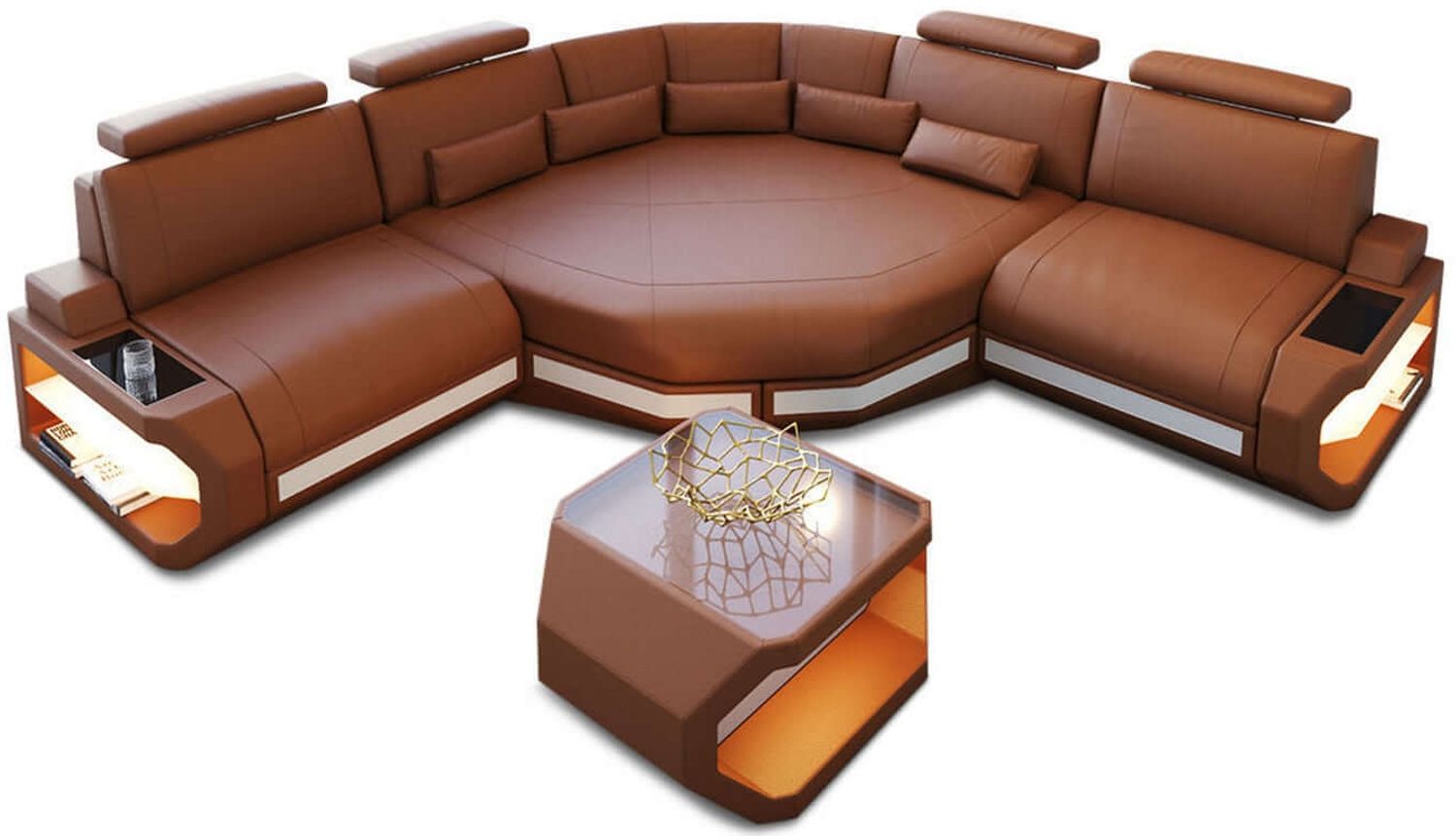 Mini Ecksofa Asti Kompakt L Form - Kunstleder - hellbraun-weiß Bild 1