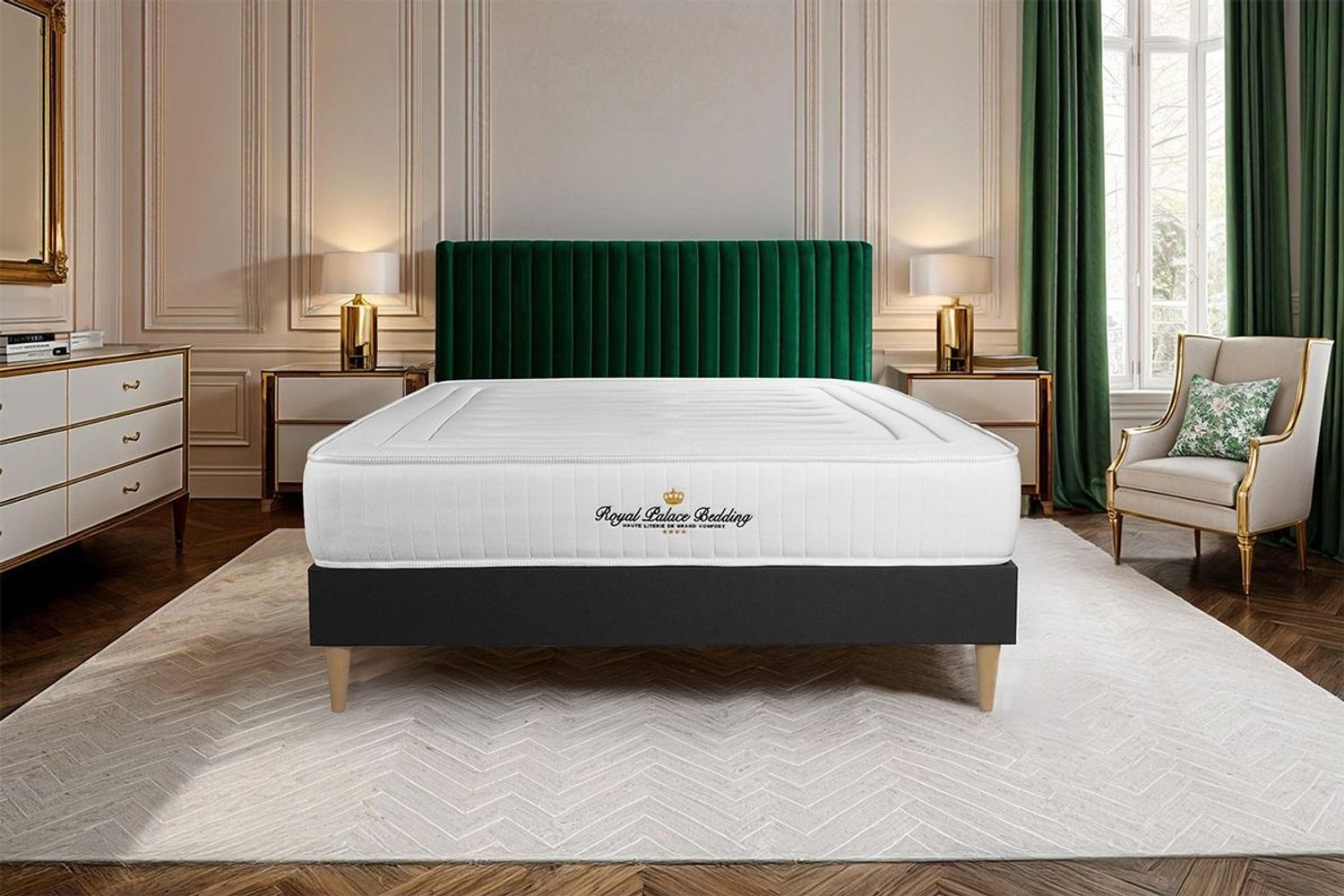 LANCASTER Matratze 180x190 cm + Bettgestell mit Lattenrost, H4, Taschenfedern und Memory-Schaum, Höhe: 22 cm, H4, Schwarz Bild 1