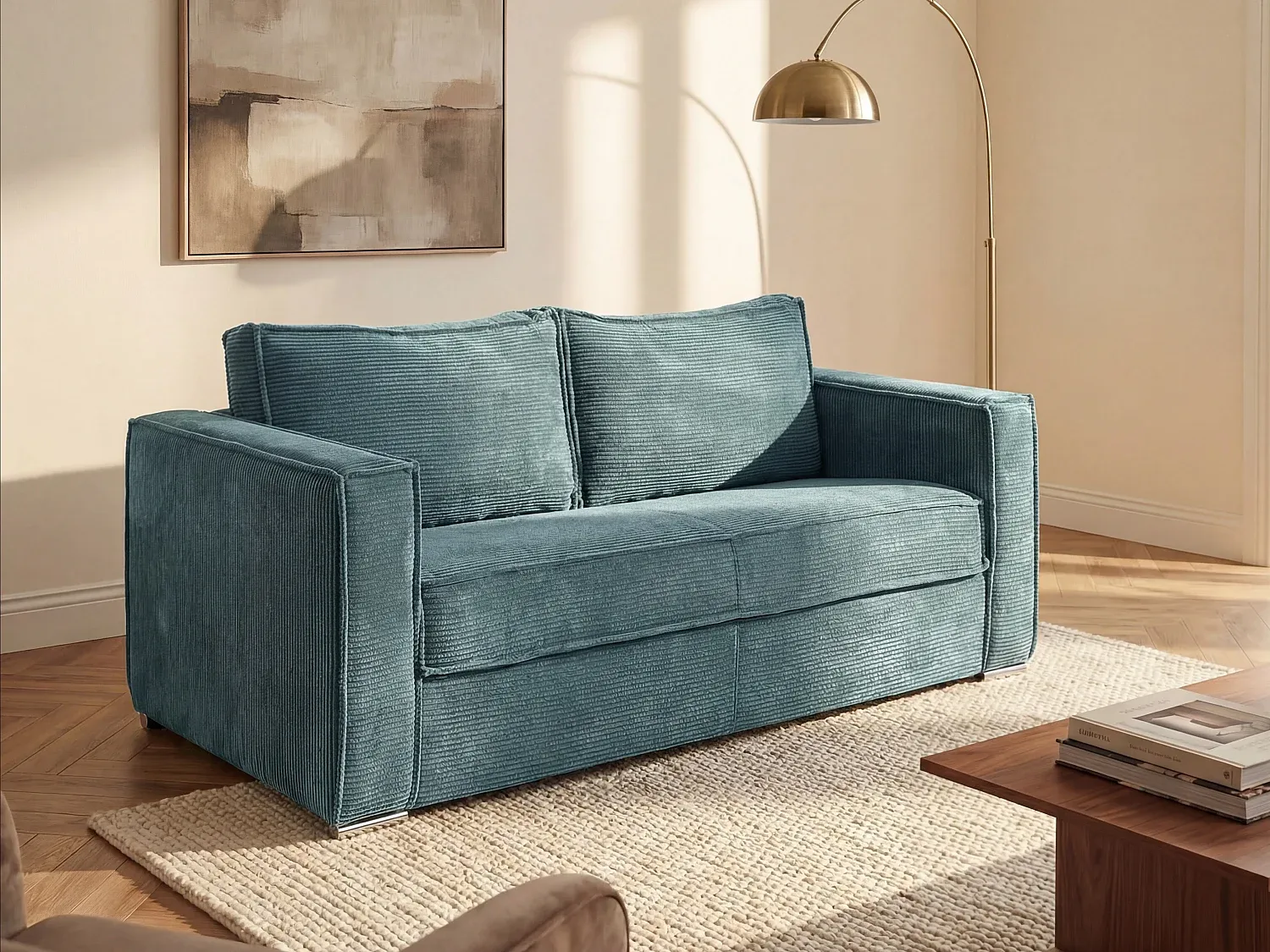 Vente-unique - LORETO Sofa SamtStoff Blau - B 223 cm95 cm x H 90 cm x L 215 cm Bild 1