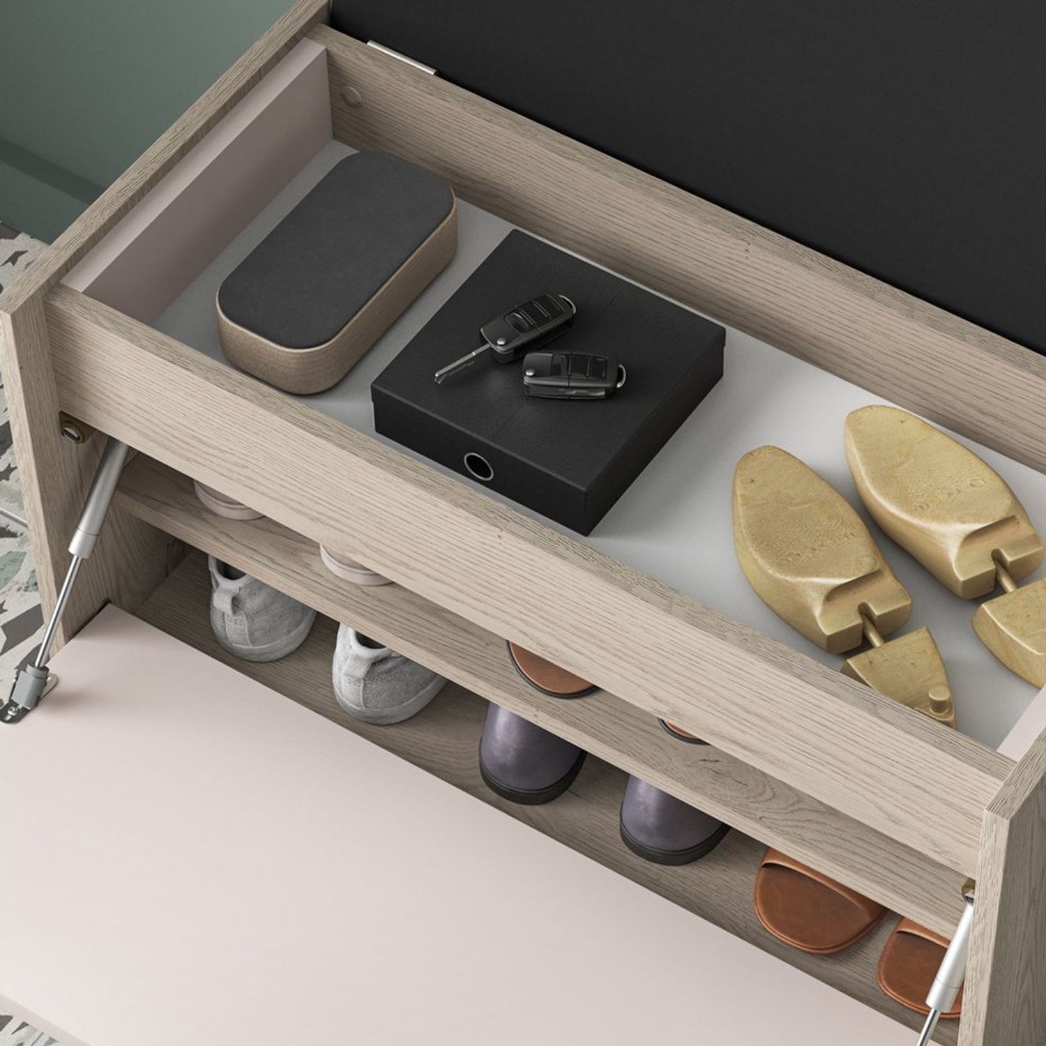 Lomadox Garderoben-Set VITTORIA-131, (Spar-Set, 4-St, Wandpaneel Schuhbank Spiegel Schuhschrank), in Kaschmir mit Eiche Bild 1
