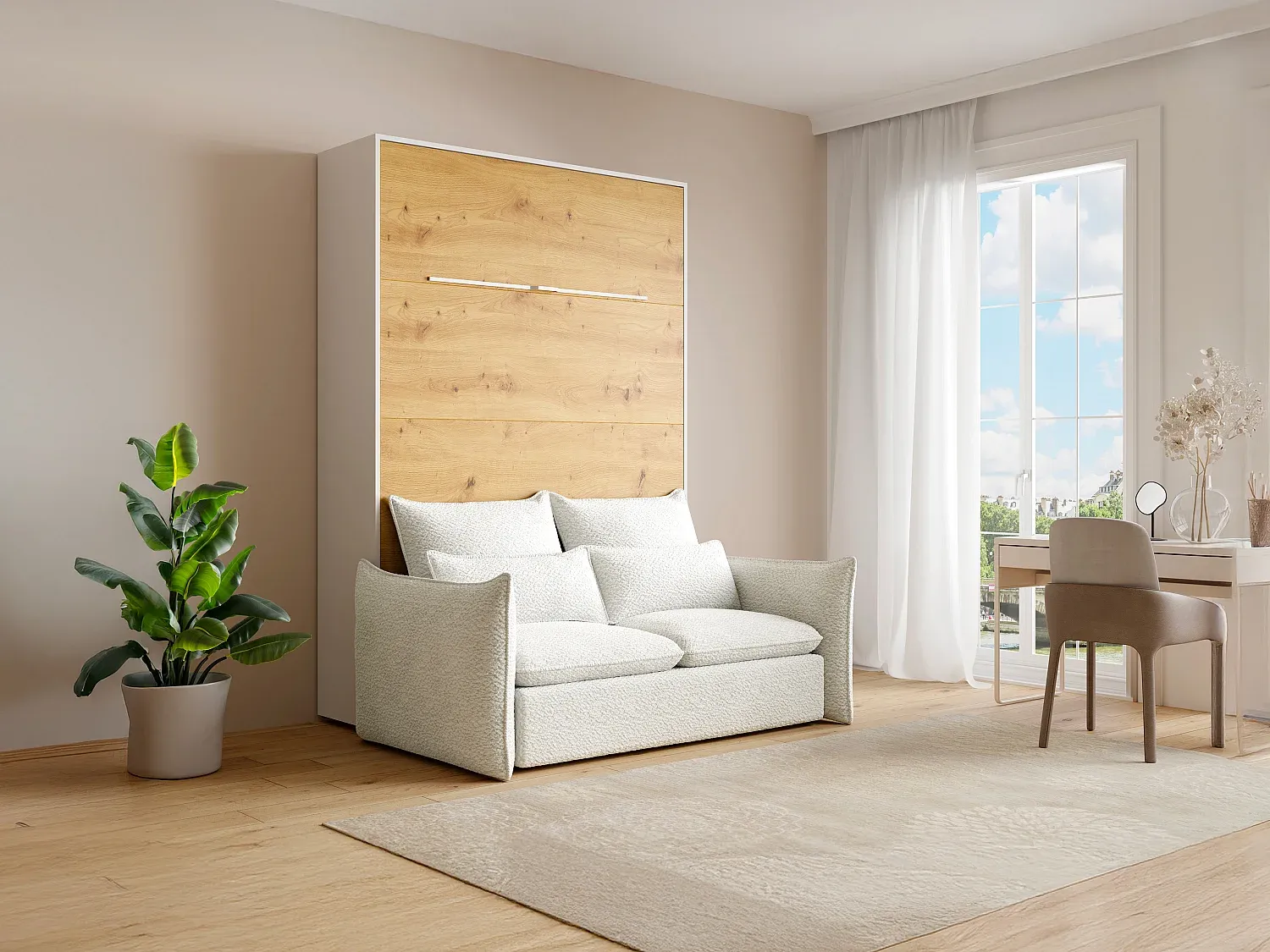 Vente-unique - RAPILI Bett Holz, Platte BeigeWeiß - B 151 cm239,2 cm x H 225,2 cm x L 188 cm Bild 1