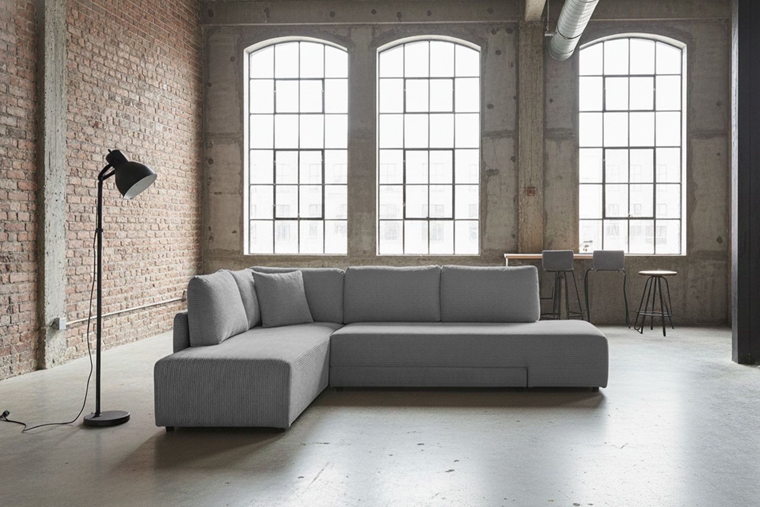 KAWOLA Schlafsofa SADIRA Ecksofa Cord grau Recamiere links 89 x 209 x 288 cm Bild 1