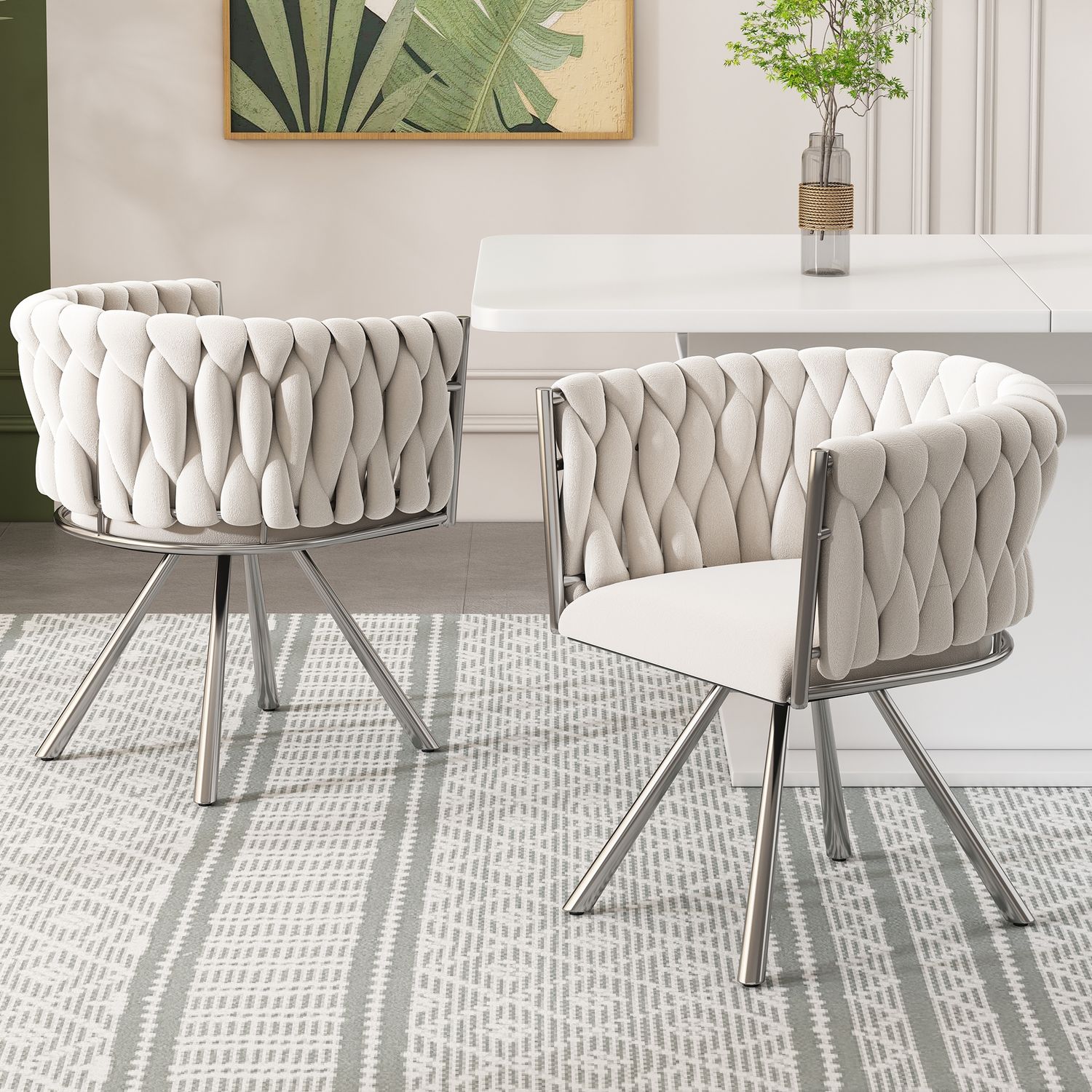 Esszimmerstuhl 2er-Set, Samt mit 360°-Drehfunktion & Metallgestell, 72 x 54 x 59, beige/silber Bild 1