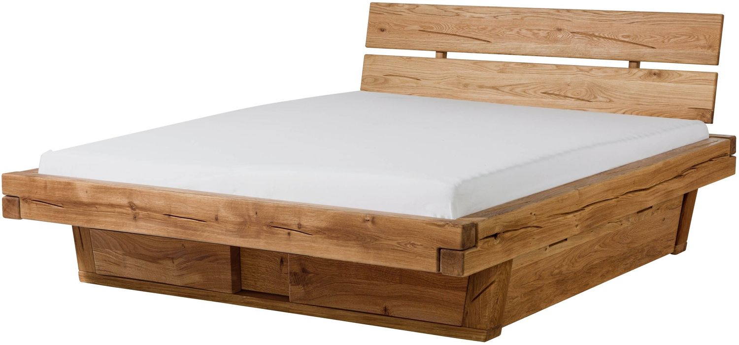 Bett mit Schublade Eiche 200x200x87 natur geölt BREGENZ #108 Bild 1