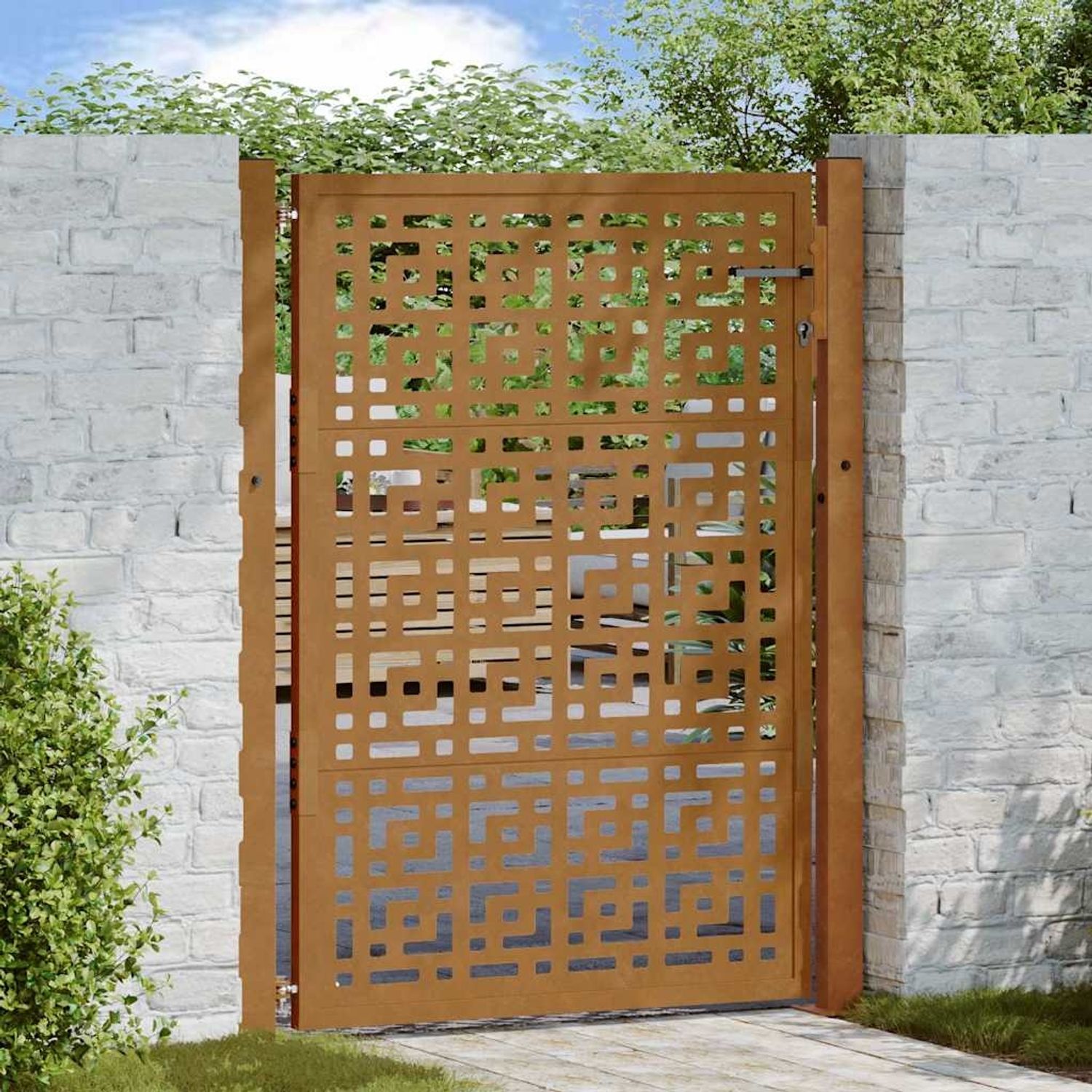 vidaXL Gartentor 100x125 cm Verwitterungsstahl Kreuzdesign 4101005 Bild 1