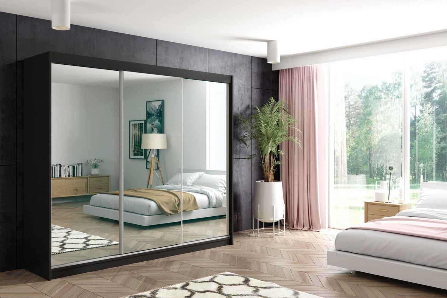 ALTDECOR Schiebetürenschrank DEBI (Kleiderschrank Garderobenschrank mit viel Stauraum Moderner Schrank) Spiegel Spiegeltüren Vielseitiger Schwebetürenschrank LED Beleuchtung Bild 1