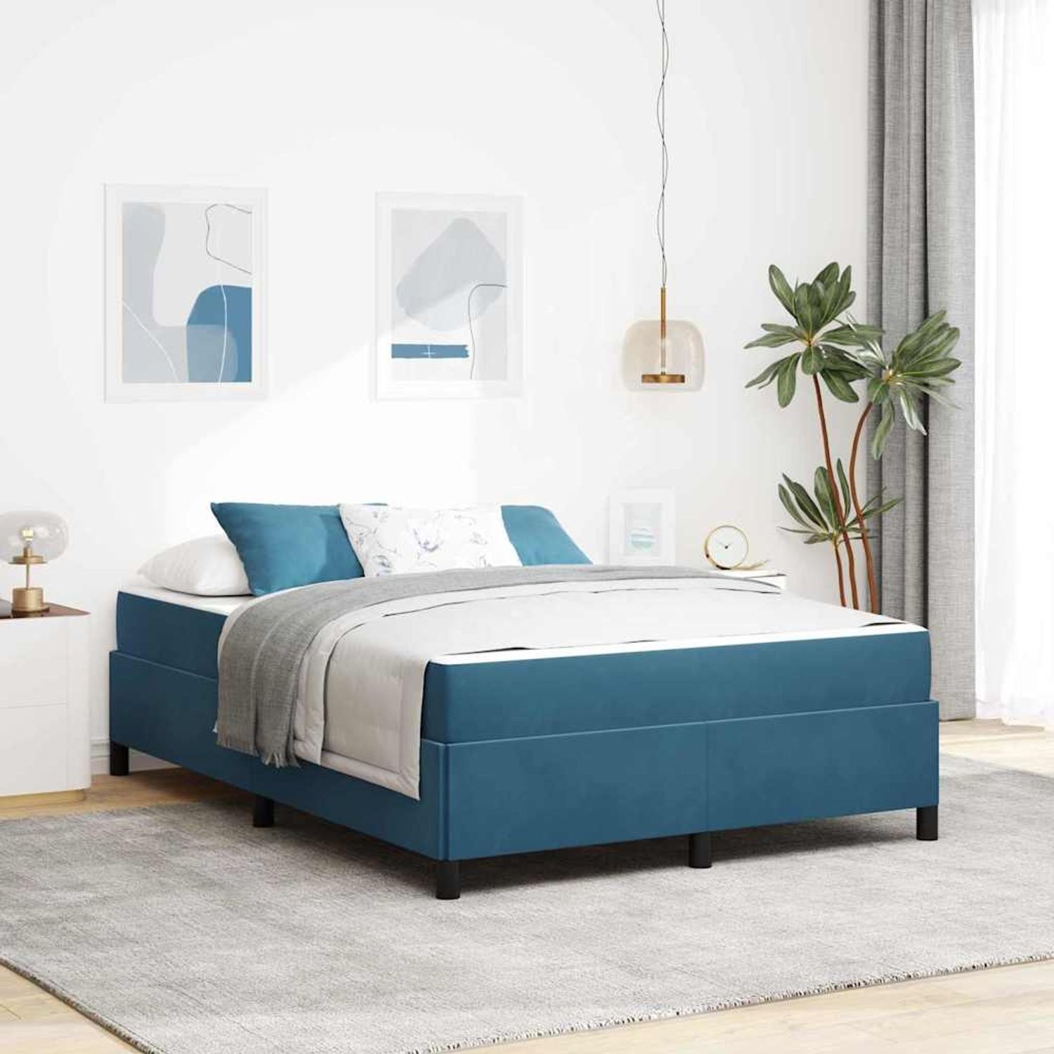 vidaXL Bettrahmen mit Matratze Dunkelblau 140 x 200 cm Stoff 3399070 Bild 1