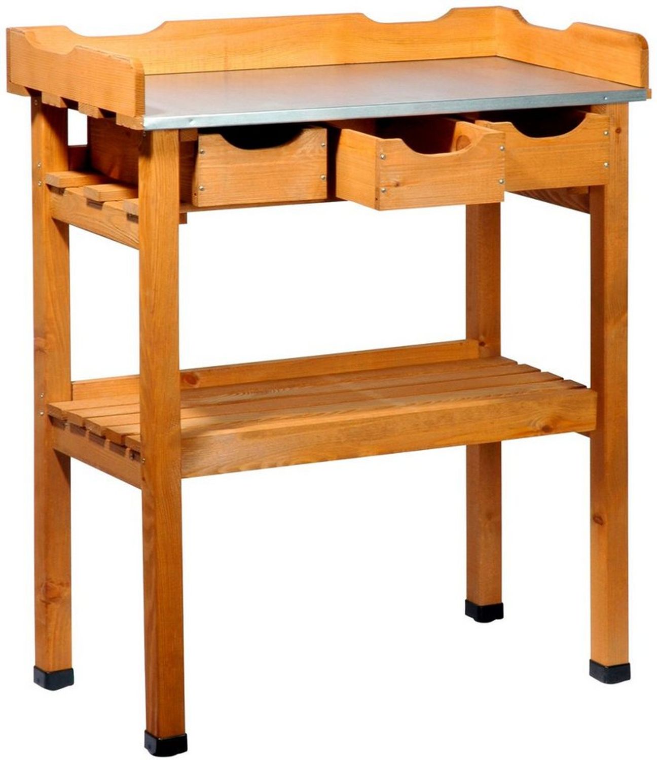 dobar® 29030e Pflanztisch mit 3 Schubladen | Gärtnertisch mit Ablageboden | Umtopftisch Kiefernholz | Blumentisch Massivholz | Gartentisch Outdoor | Verzinkte Arbeitsplatte | 80 x 40 x 90 cm | Braun Bild 1
