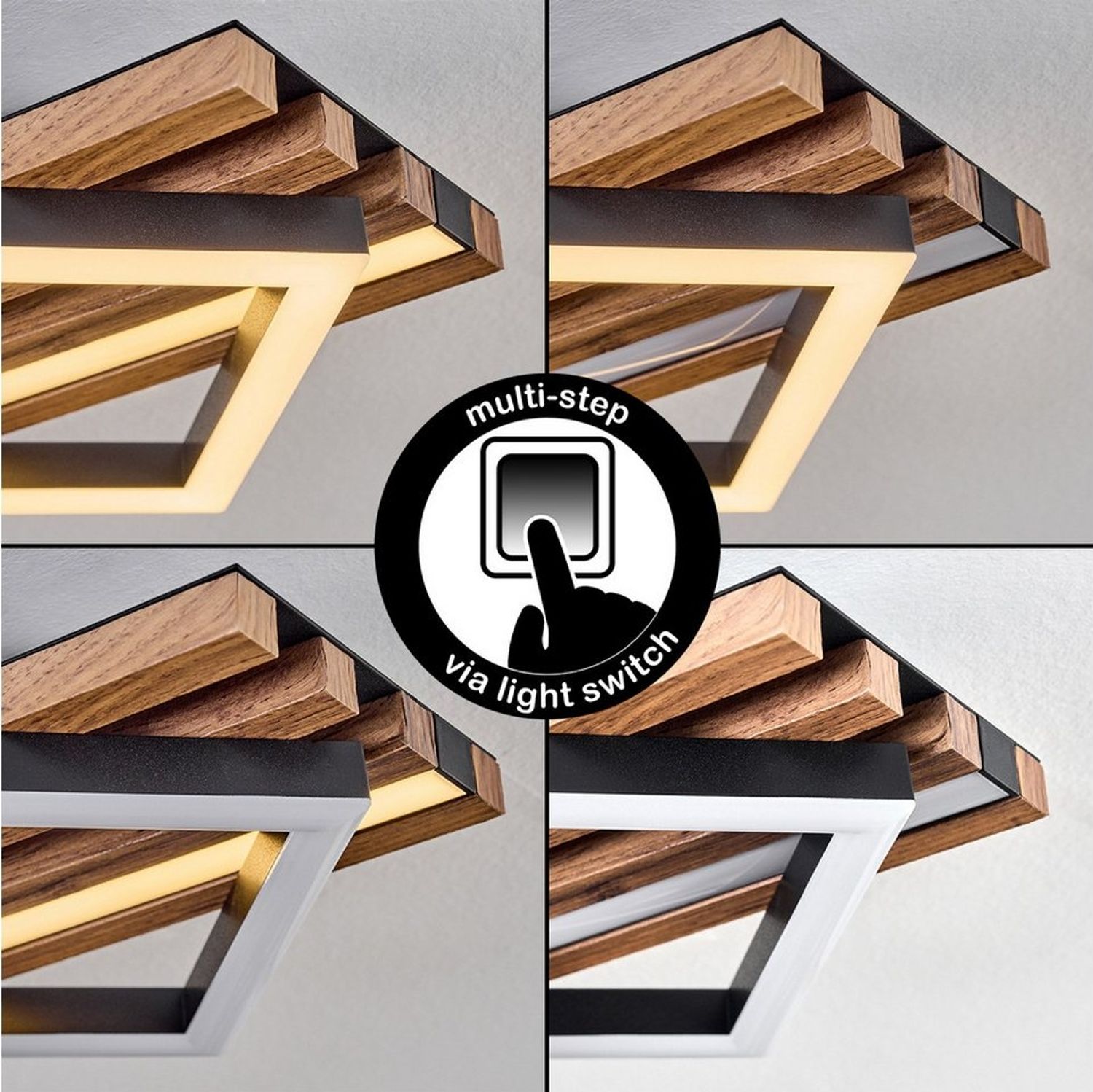 hofstein Deckenleuchte Deckenlampe aus Metall/MDF/Kunststoff in Schwarz/Holzoptik/Weiß, ohne Leuchtmittel, moderne Deckeneuchte mit Multi-Step-Funktion Bild 1