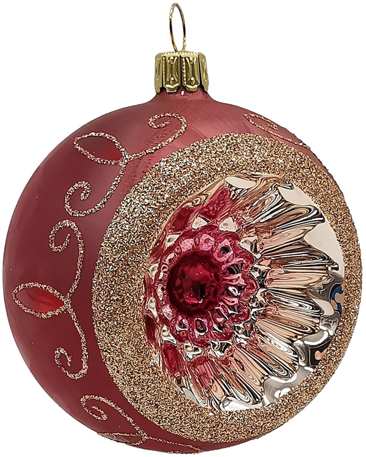 Reflexkugel Ø 8cm, Marsala Eis, Spitzenbordüre - Schatzhauser Weihnachtsschmuck Bild 1