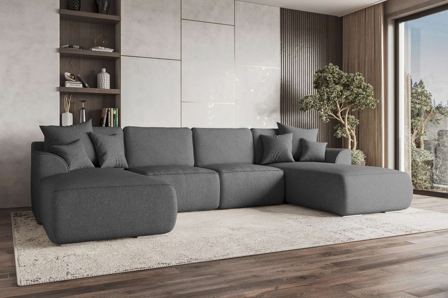 99rooms Gusto Wohnlandschaft Strukturstoff NEVE Anthrazit mit Schlaffunktion Bild 1
