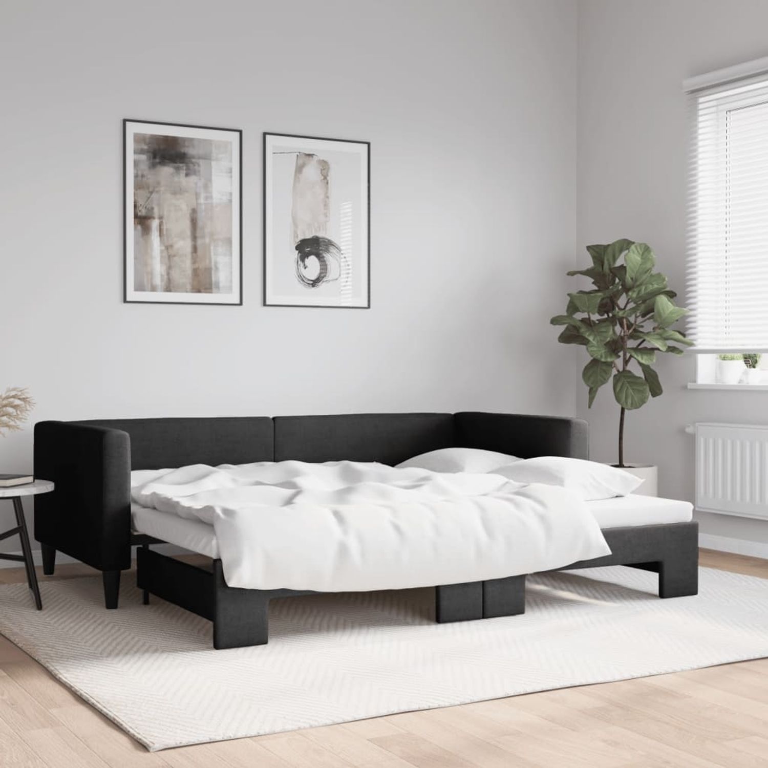 vidaXL Tagesbett Ausziehbar Schwarz 90x200 cm Stoff 3196580 Bild 1