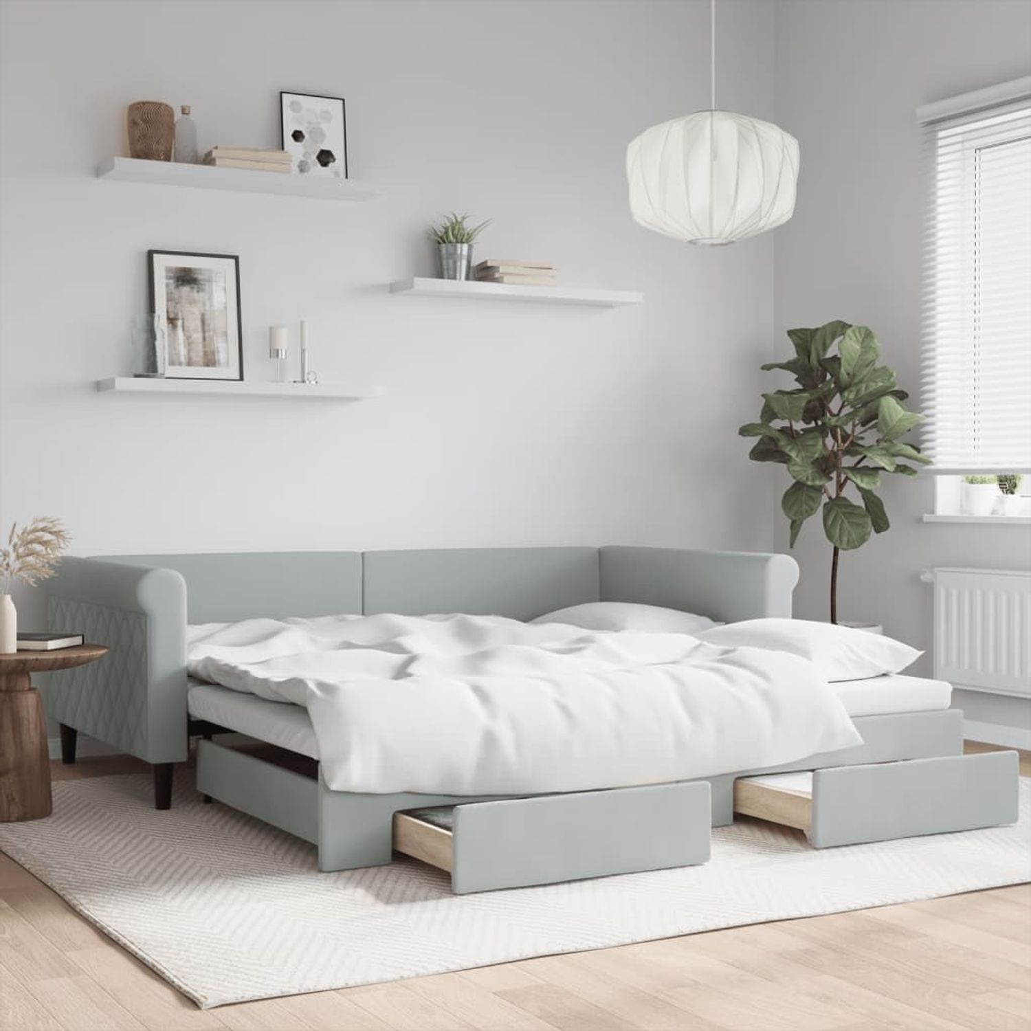 vidaXL Tagesbett Ausziehbar mit Schubladen Hellgrau 100x200 cm Samt 3197826 Bild 1