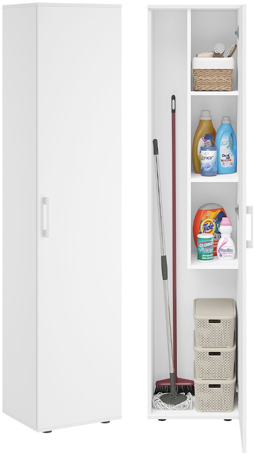 Bellamio 'Apol' Mehrzweckschrank schmal, weiß, 176x33x40 cm, Besenschrank mit Staubsaugerfach und 3 kleinen Fächern Bild 1
