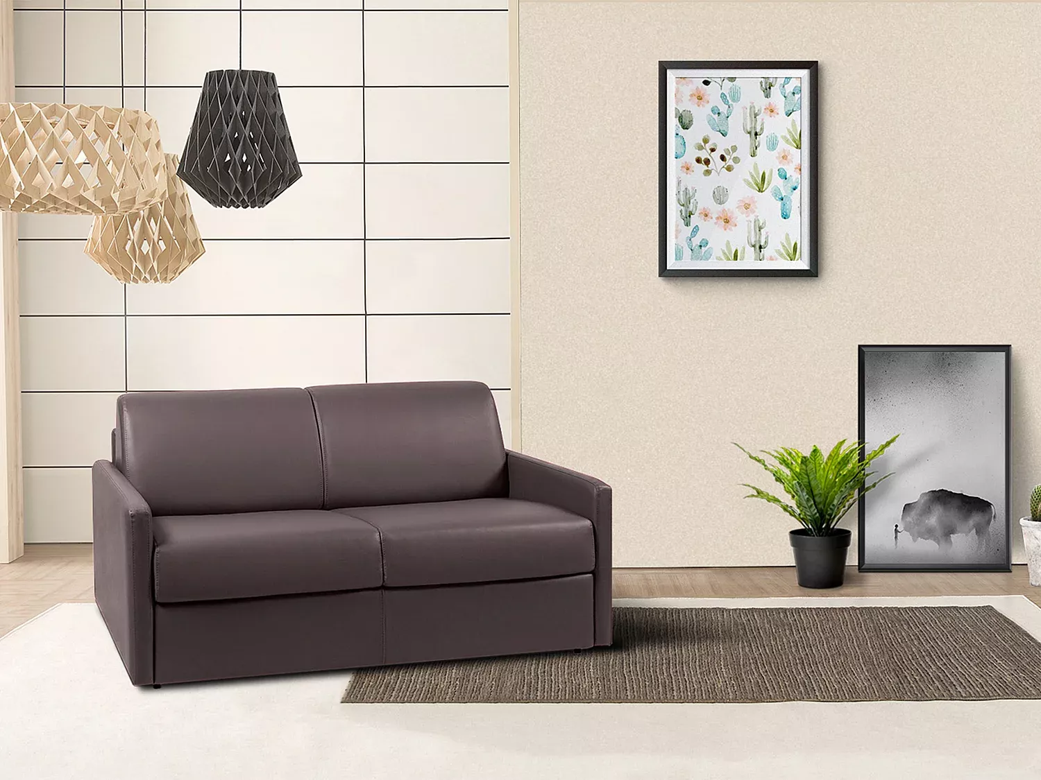 Schlafsofa 3-Sitzer CALIFE - Braun - Liegefläche: 140 cm - Matratzenhöhe: 14 cm Bild 1