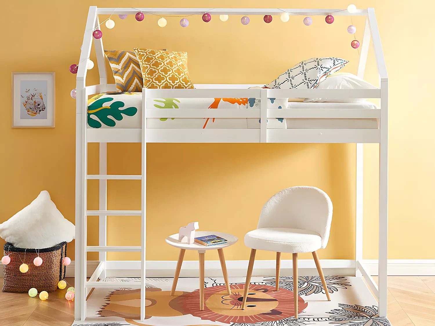 Vente-unique - TARZIA Bett Holz, Platte Weiß - B 96,5 cm x H 200,5 cm x L 197,5 cm Bild 1