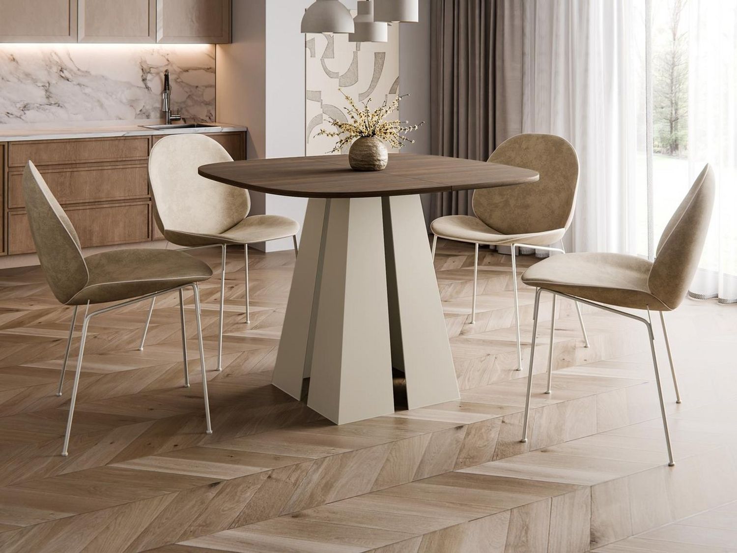 Compleo Esstisch Ø: 100cm oder 120 cm, Minimalistischer Tisch im Japandi-Stil TRENDI, Wohntrend, Metallbasis, TOP SELLLER, MADE IN EU Bild 1