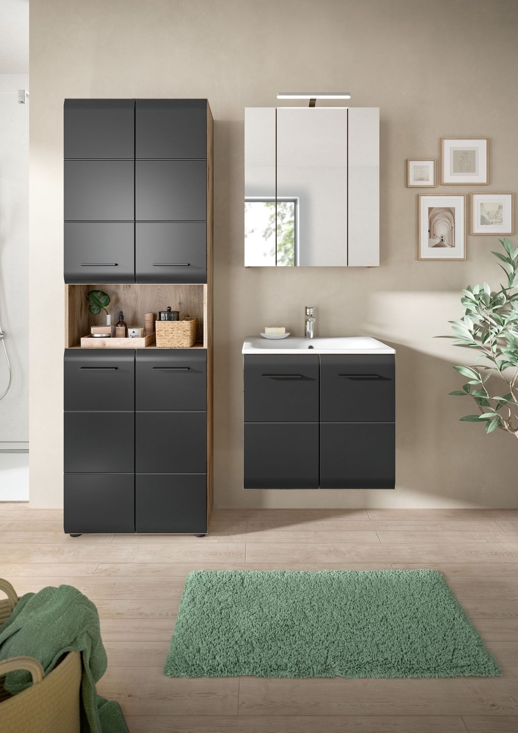 Badezimmer-Set >Ice< in Nox Oak / Schwarz - 135x185x46cm (BxHxT) Bild 1