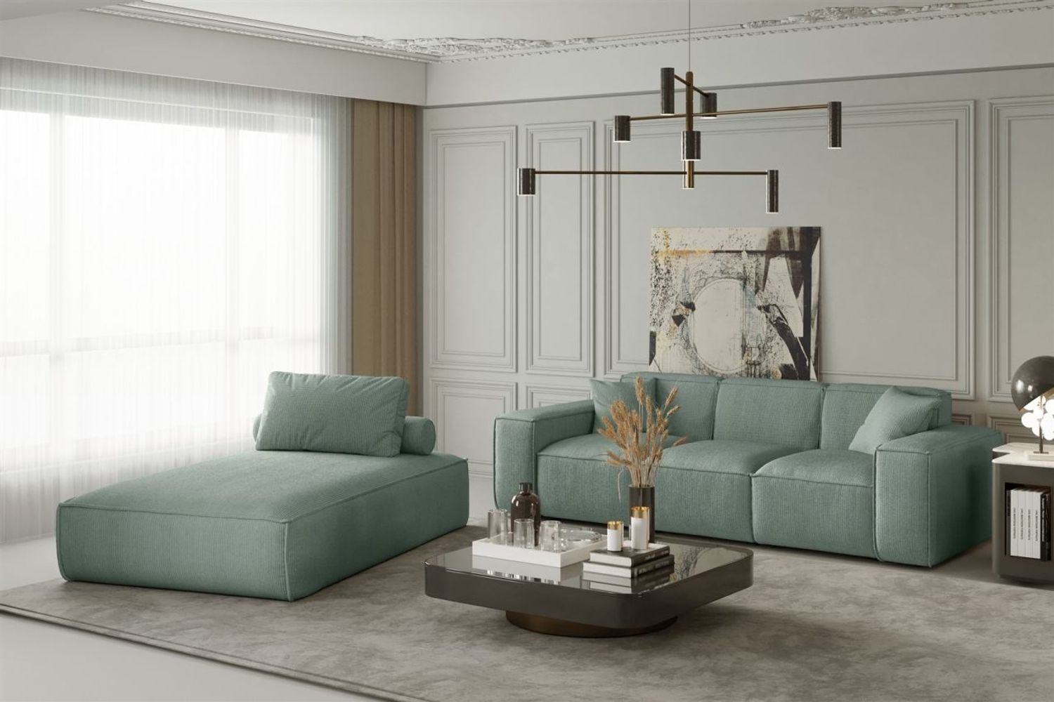 Sofa Set 2-teilig Sezlong und Sofa 3-Sitzer CELES in Stoff Scala Saphire Bild 1