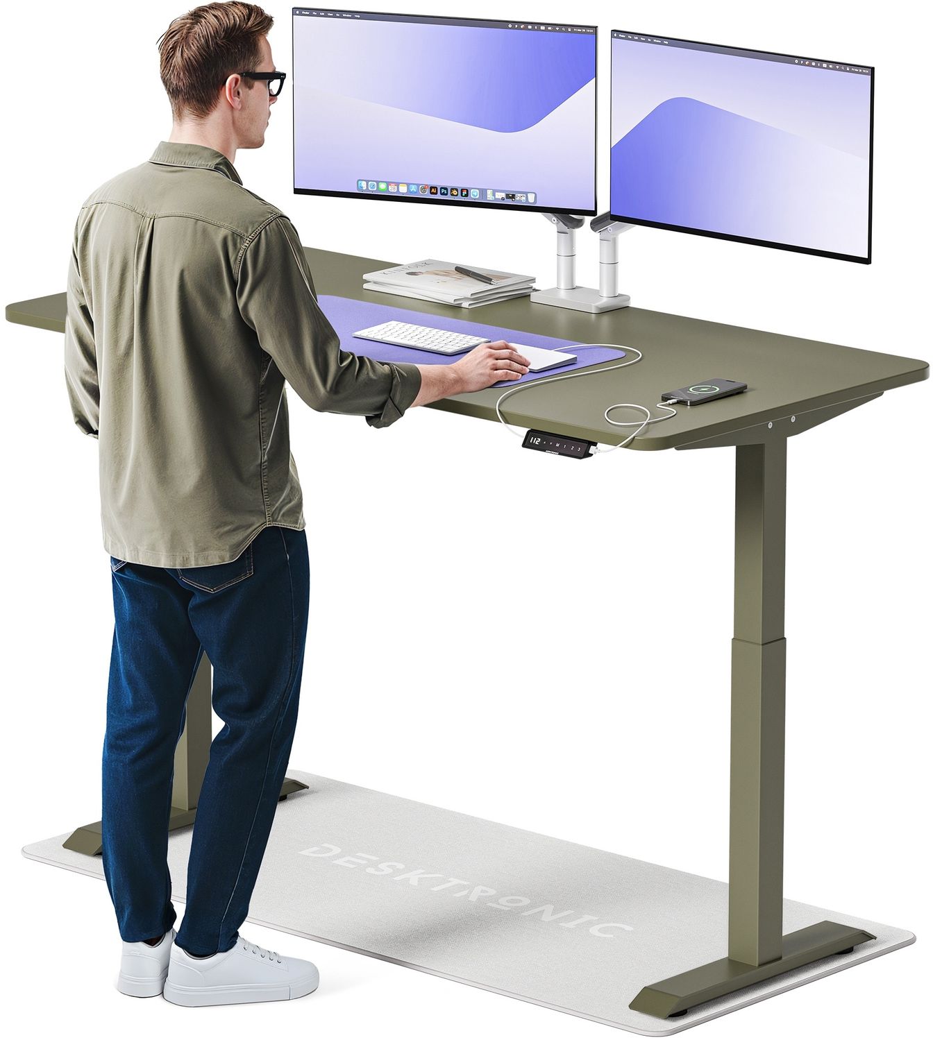 Desktronic HomeOne Elektrisch höhenverstellbarer Schreibtisch 160x80cm Grün/Grün mit Memory-Funktion, Anti-Kollisions Technologie, USB-A und USB-C-Ladeanschlüssen Bild 1