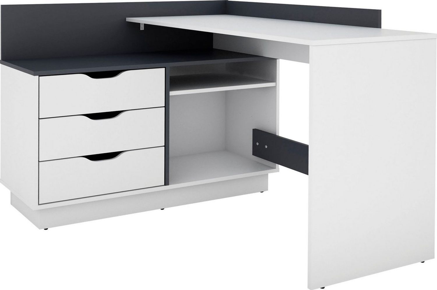 HOMEXPERTS 'Baltasar' Winkelschreibtisch mit 3 Schubkästen, Weiß/Anthrazit, 84 x 105 x 129 cm Bild 1