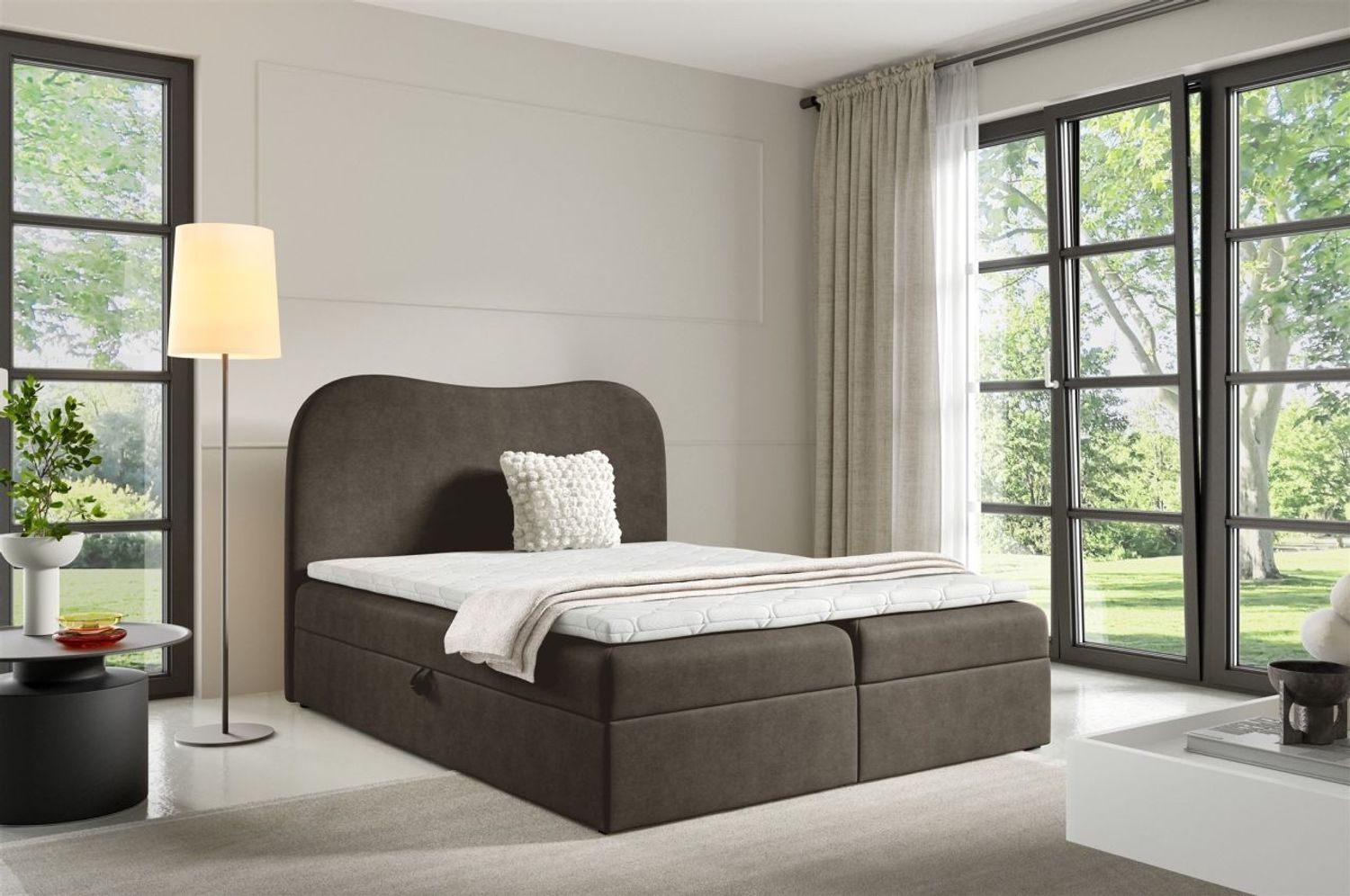 Boxspringbett Schlafzimmerbett DARLIN PREMIUM 200x200cm Stoff Gerra Dunkelgrau Bild 1