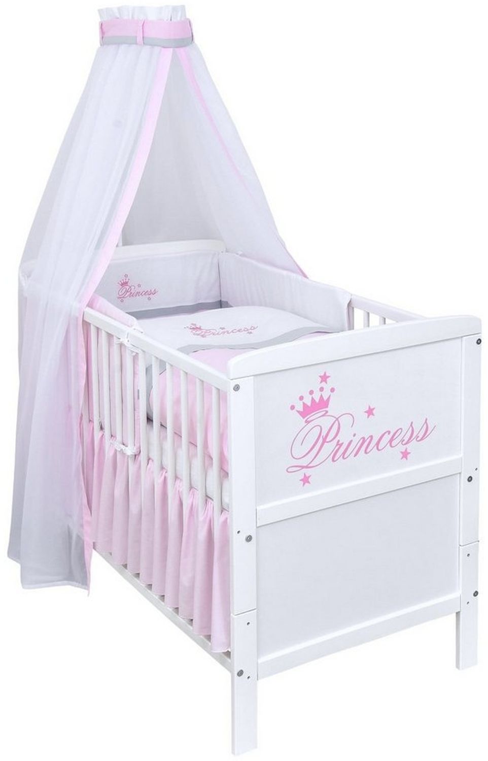 Baby-Delux Komplettbett Babybett Natalie Princess Komplettset, 10-tlg, Kinderbett 70x140 cm weiß, Bettset verschiedene Designs Bild 1