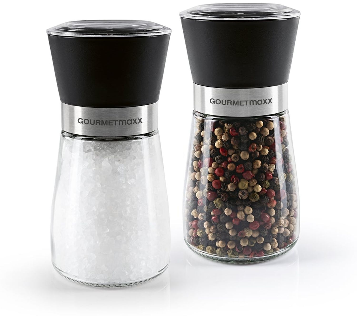 GOURMETmaxx Salz- & Pfeffermühle Kompakt 2er-Set transparent/schwarz Bild 1