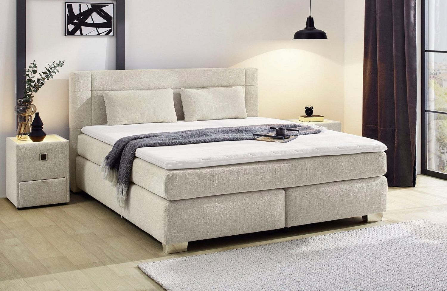 Jockenhöfer 'Romana' Boxspringbett, 180x200 cm, Chenille Beige Bild 1
