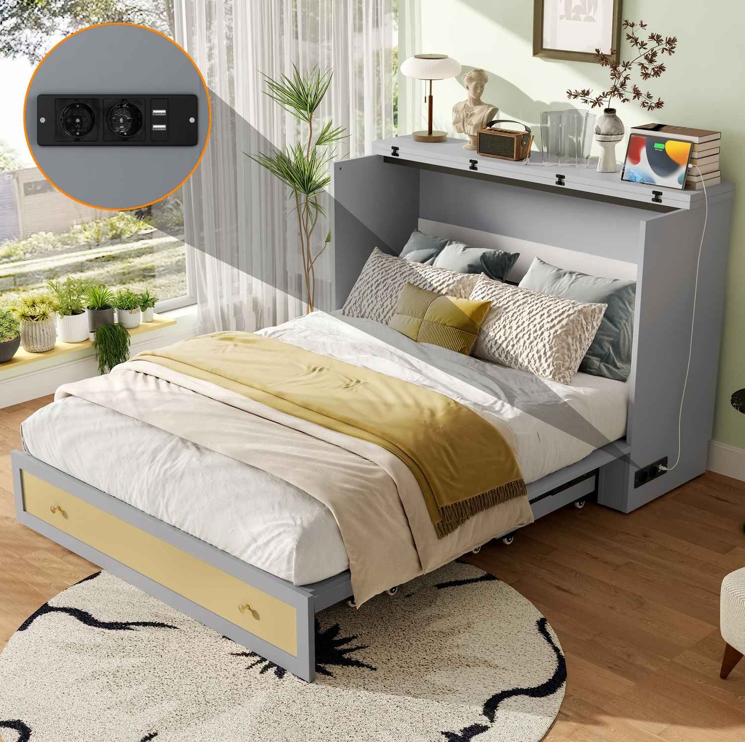 Bett 140x200 cm mit Stauraum und USB-Anschluss – umbaubares Plattformbett ohne Matratze Bild 1