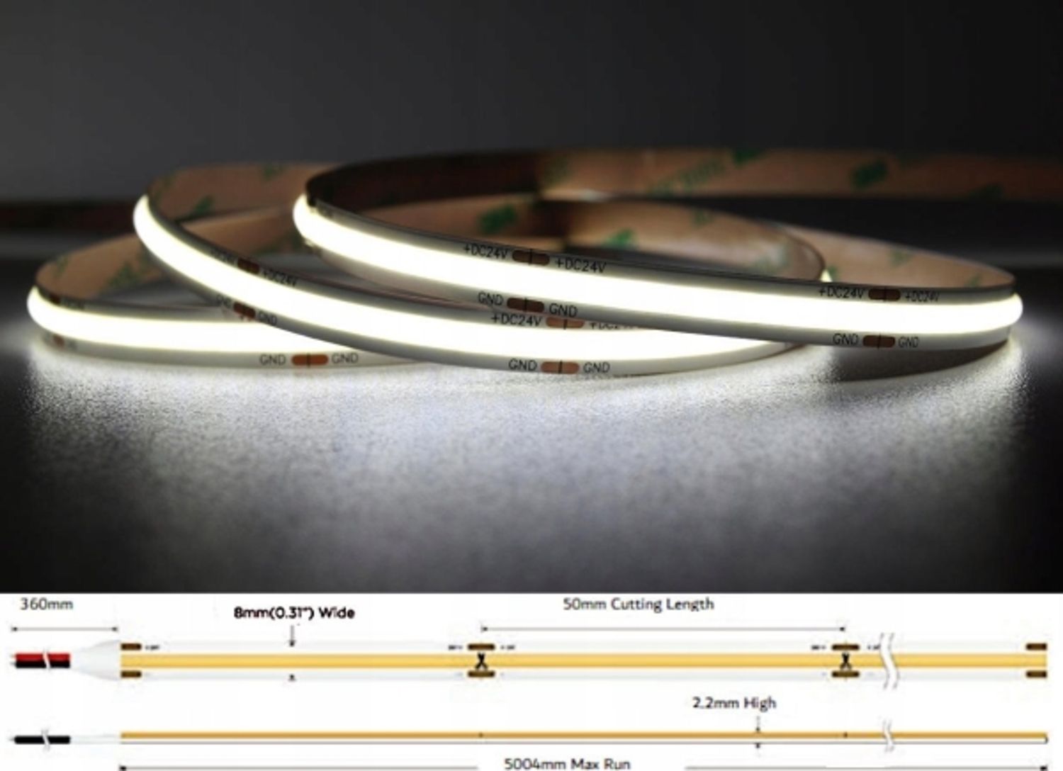 Tasma LED MW Lighting TASMA LED LED-COB-24V/8W-CW/5M – 6500K Bild 1