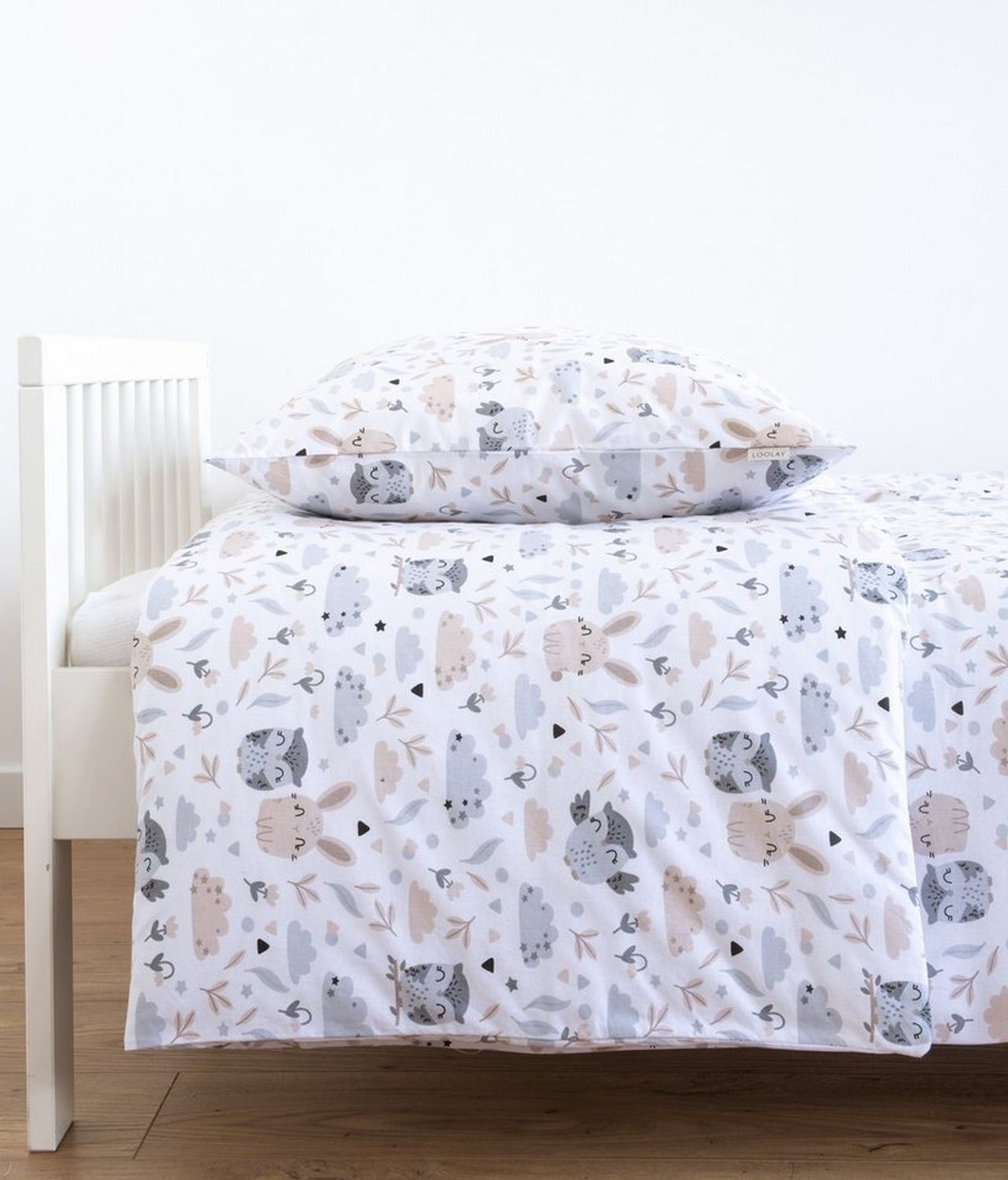 Loolay Bettwäsche HASE Eule Beige Weiss Babybettwäsche Kinderbettwäsche Jugendbettwäsche, Alle gängigen Bettgrößen für Kinder, Jugend und Erwachsene! Bild 1