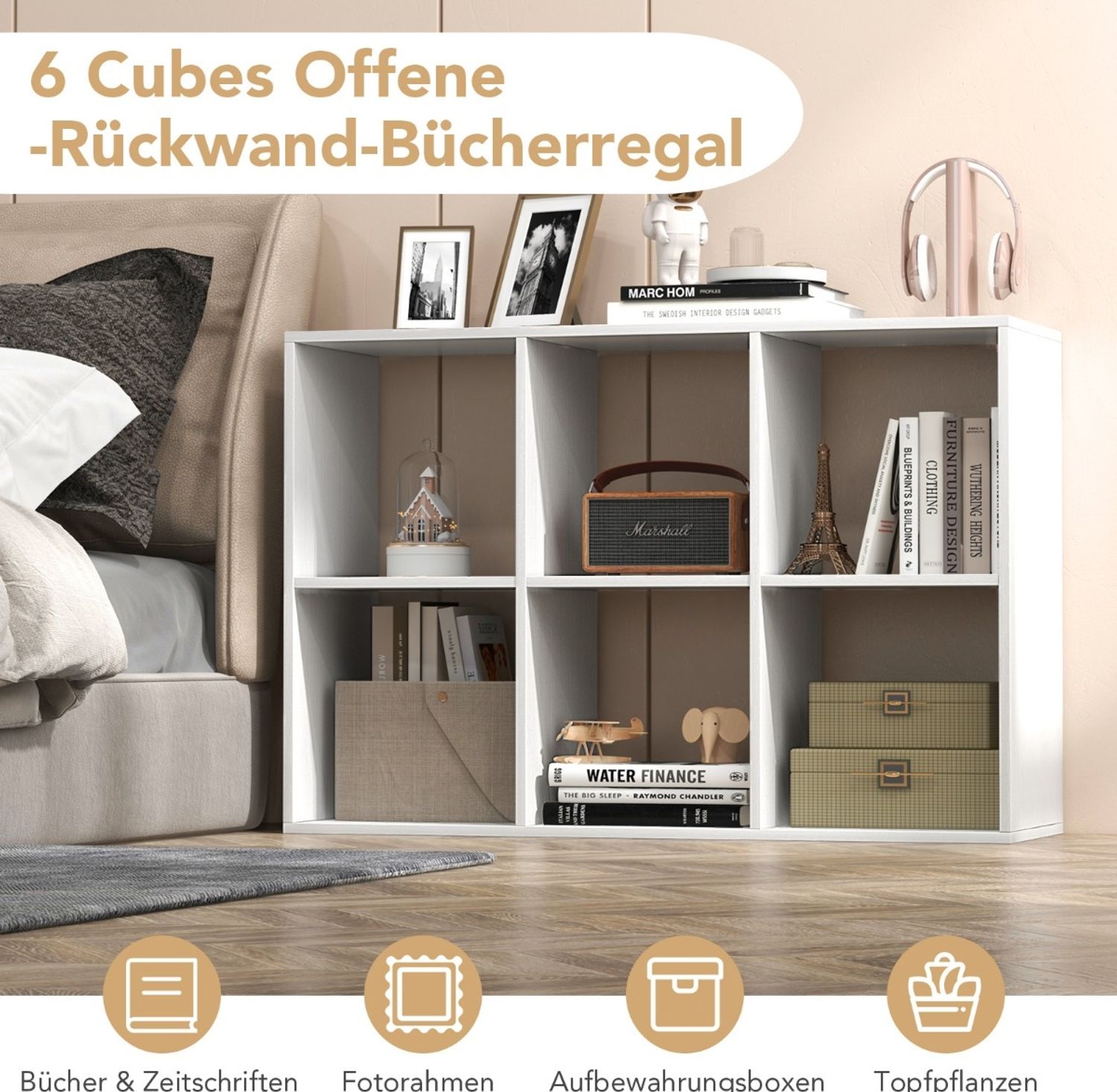 Bücherregal mit 6 Fächern Würfelregal Standregal offenes Regal Aufbewahrungsregal für Wohnzimmer Weiß Bild 1