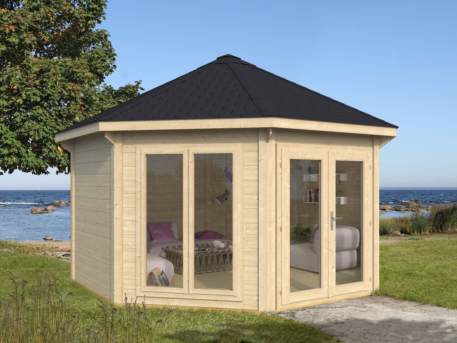 Gartenpavillon Modern 12 m² + 2 Fenstern Natur Bild 1
