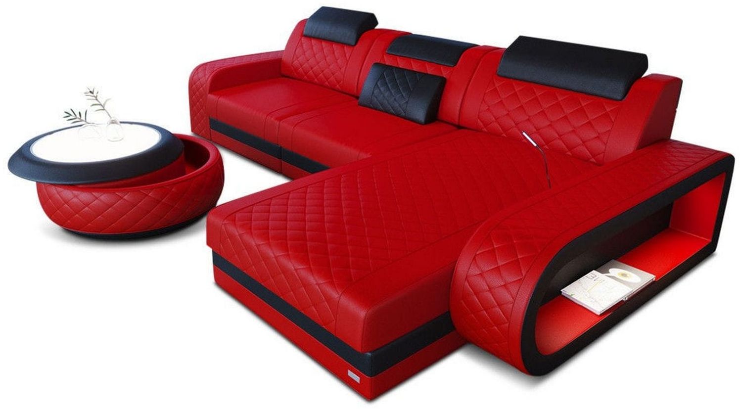 Ecksofa Berlin L Form - Ledermix - rot-schwarz - Rechts Bild 1