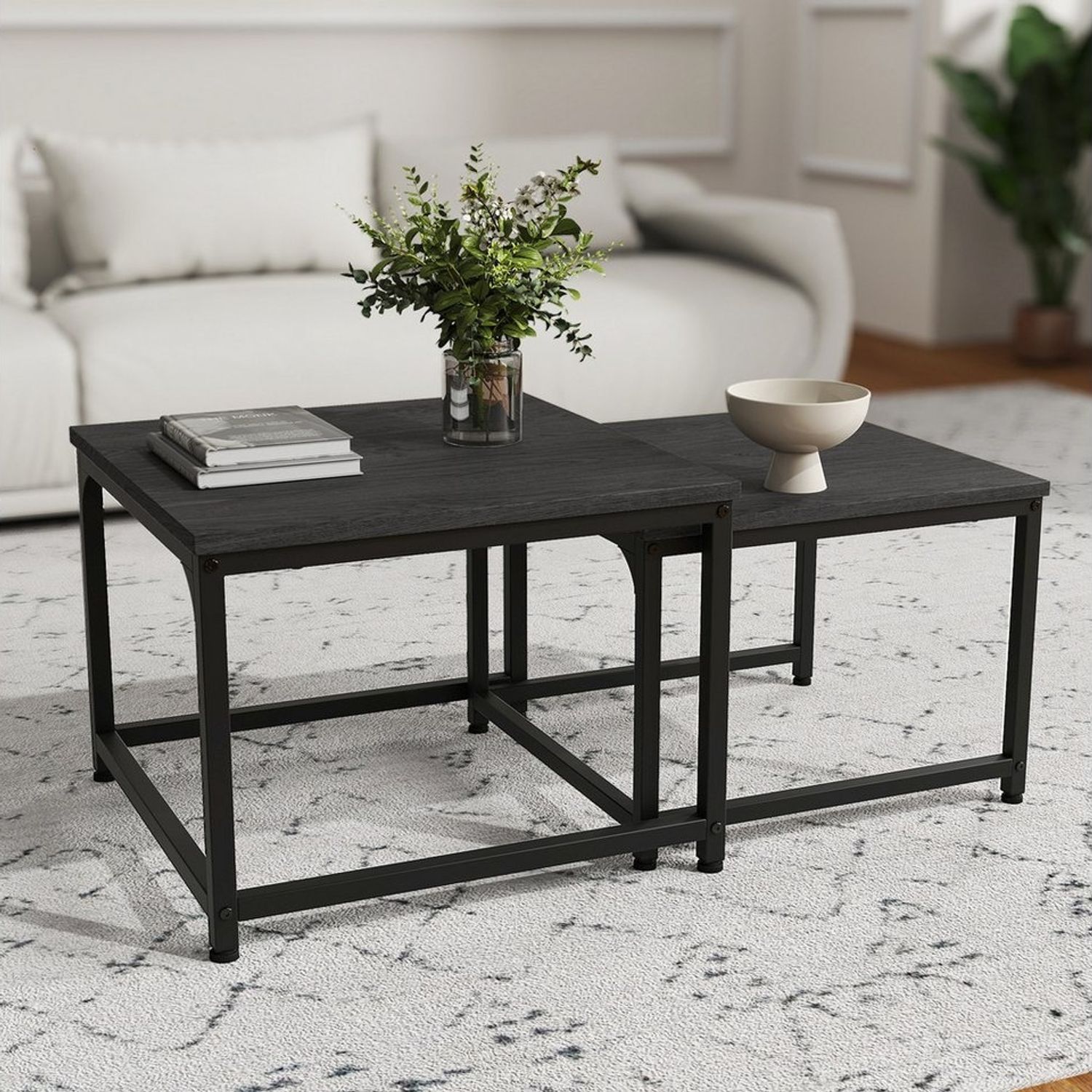 HawthyHome Couchtisch 2er-Set quadratischer Wohnzimmertisch aus Holz mit Metallgestell (2-St), moderner Beistelltisch für Wohnzimmer und Schlafzimmer, platzsparend Bild 1