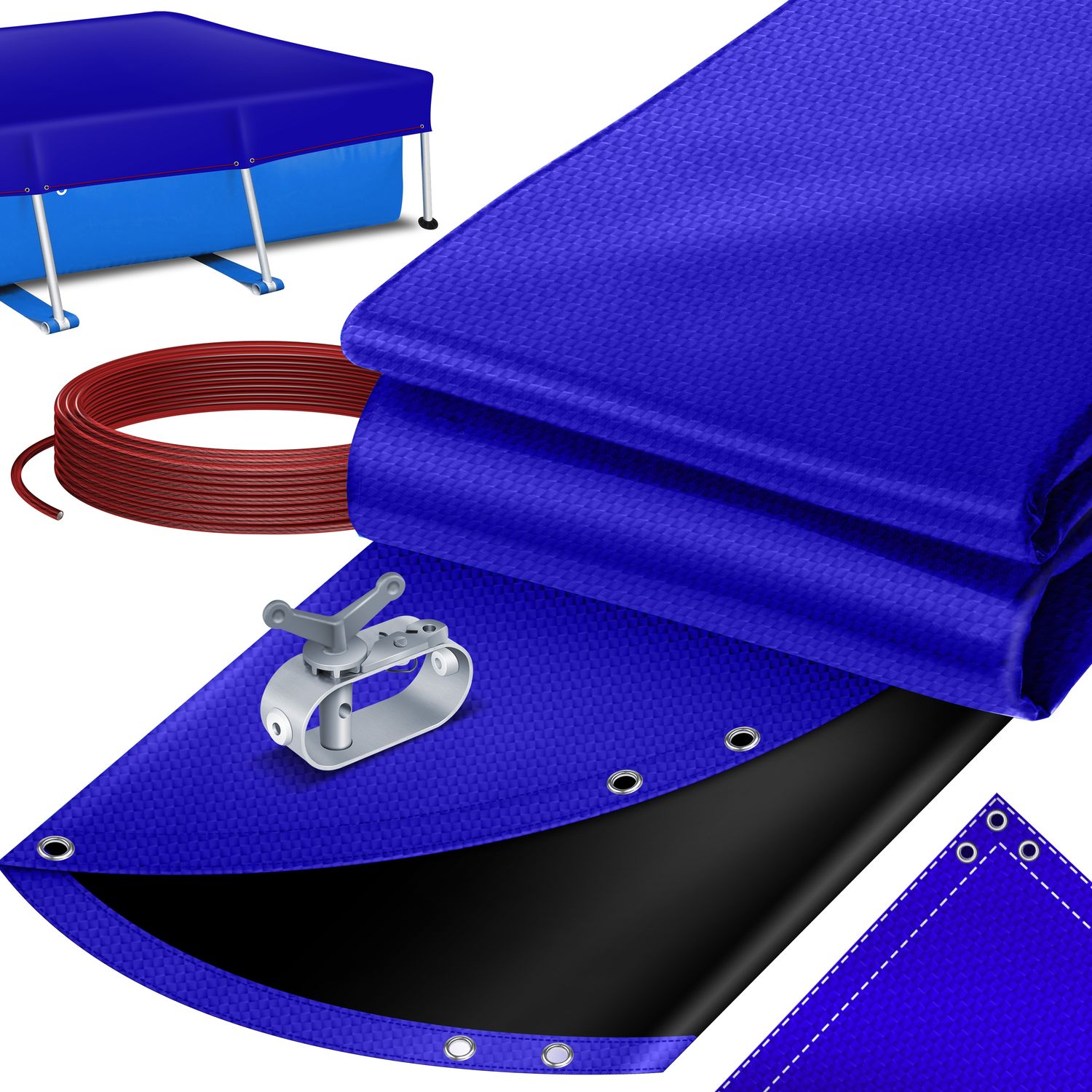 KESSER® Solar Poolabdeckung Pool Abdeckplane | Poolplane aus 200g/m² PE Material Inkl. Stahlseil + Seilspanner mit ösen Solarplane Abdeckung UV-resistente Sommer & Winter Blau / Schwarz, Eckig 450 x 220 cm Bild 1