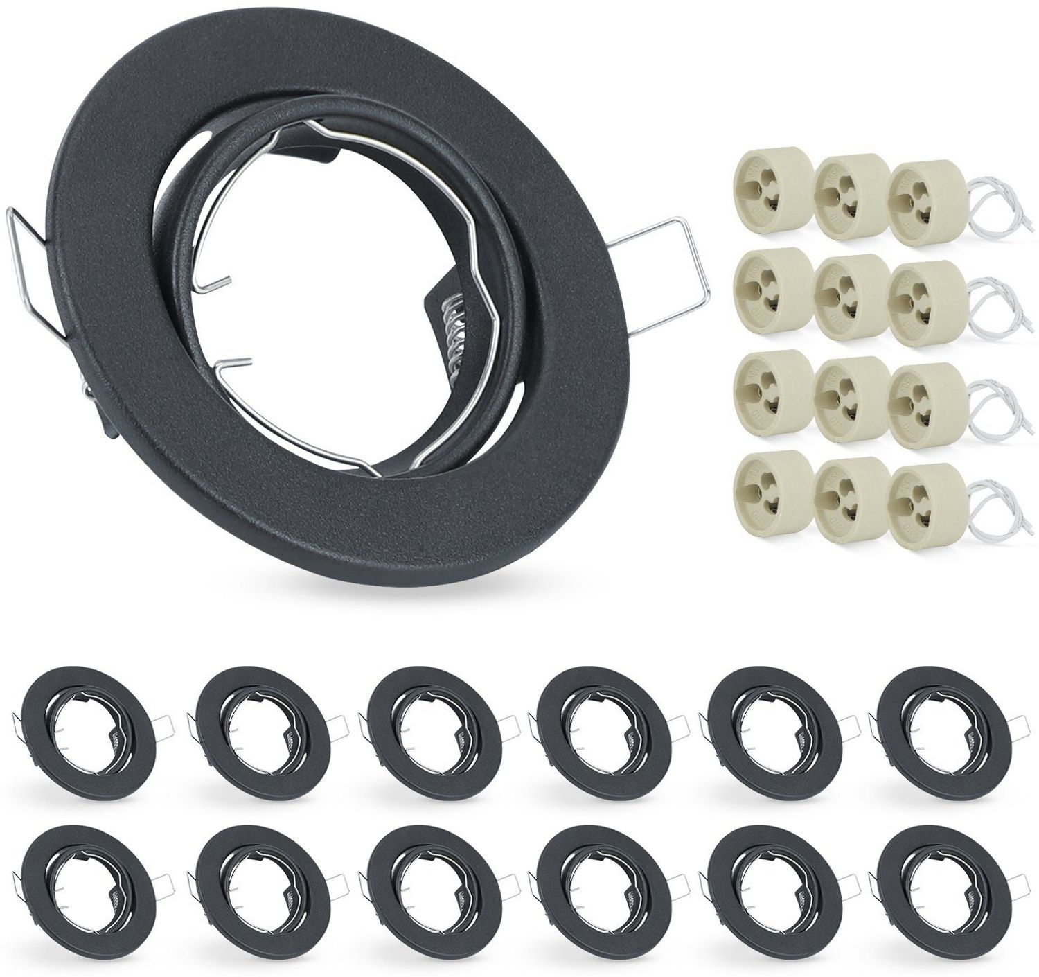 ZMH 12er LED Einbaustrahler GU10 Einbaurahmen - Einbauleuchten Spots Schwenkbar 30° Rund Einbauspots inkl. GU10 Fassung Chrom Halogen Rahmen geeignet für LED Leuchtmitte Bild 1