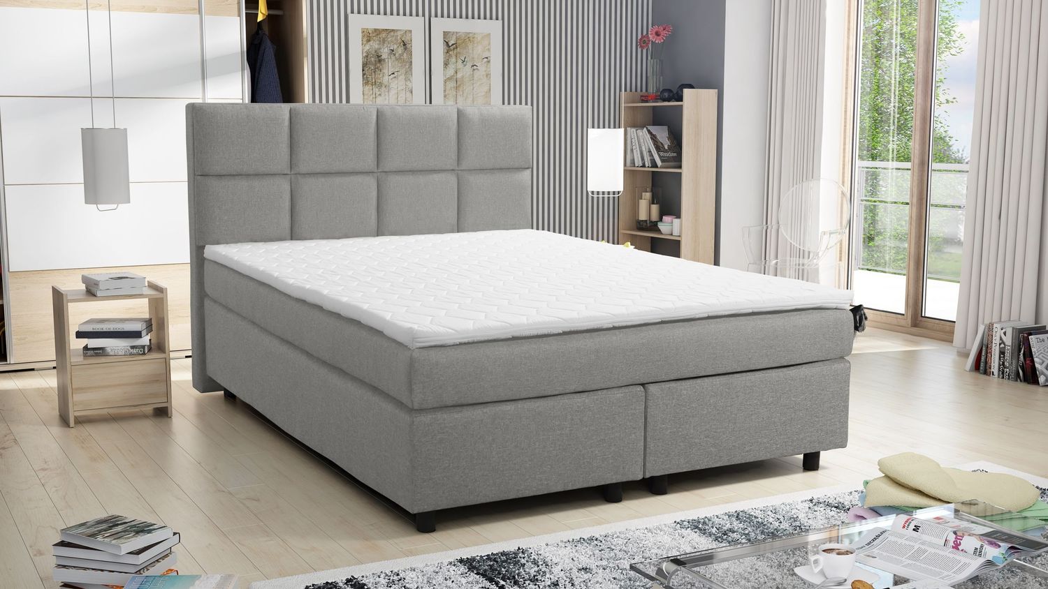 Boxspringbett 140x200 Hotelbett Bonellfederkern Bett Topper Paxos 1 Tablet hellgrau Bild 1