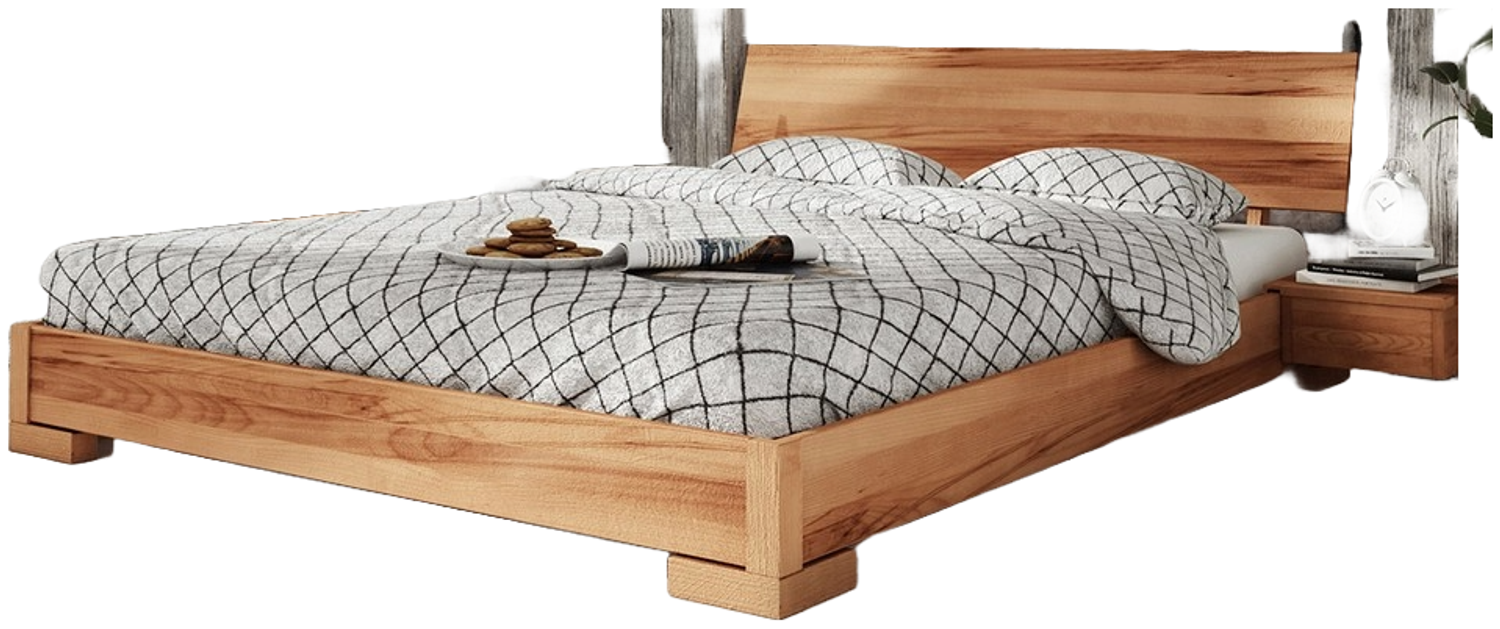 Bett Bento 3 Sonderlänge 200x210 Kernbuche massiv mit Holzkopfteil und Holzbeine Bild 1