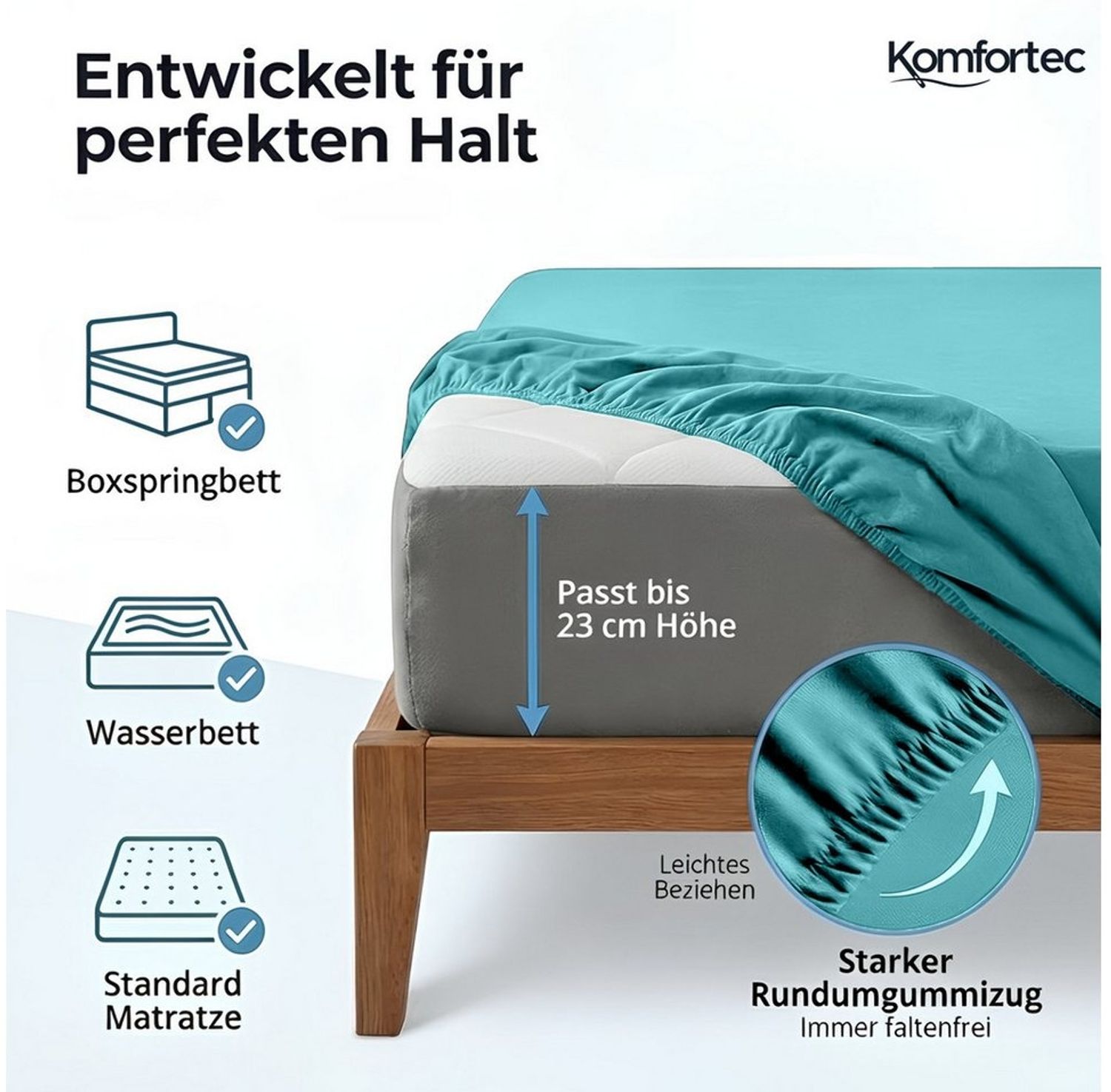 Komfortec Spannbettlaken Jersey Spannbettuch, 90x200, 140x200, 160x200, 180x200 oder 200x200 cm, 100% Baumwolle (135 g/m), Gummizug: Rundum, (2 Stück), OEKO-TEX® Standard 100 Zertifisiert, für Matratzen bis 25 cm Höhe Bild 1