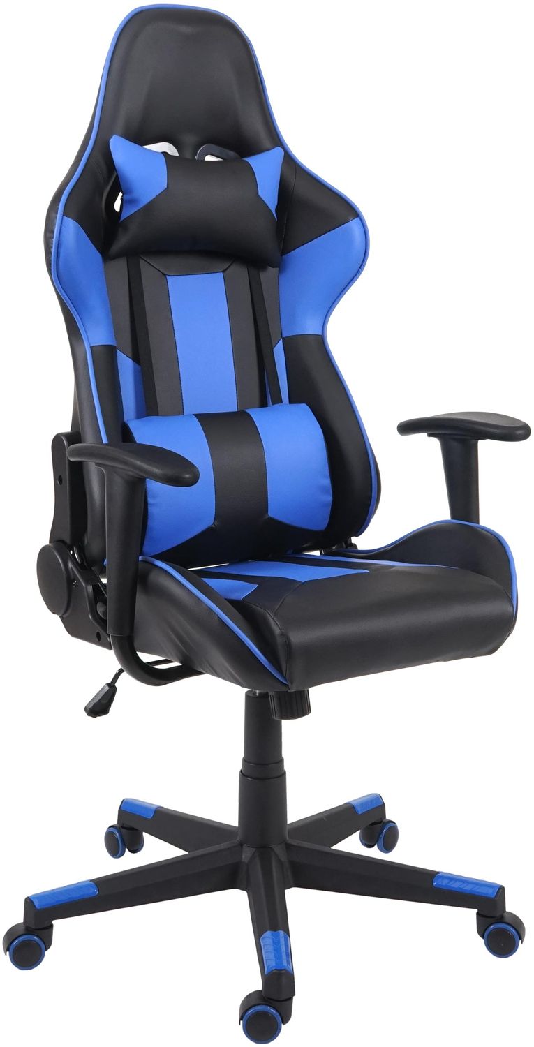 Bürostuhl HWC-F84, Schreibtischstuhl Gamingstuhl Chefsessel Drehstuhl, Kunstleder ~ schwarz/blau Bild 1