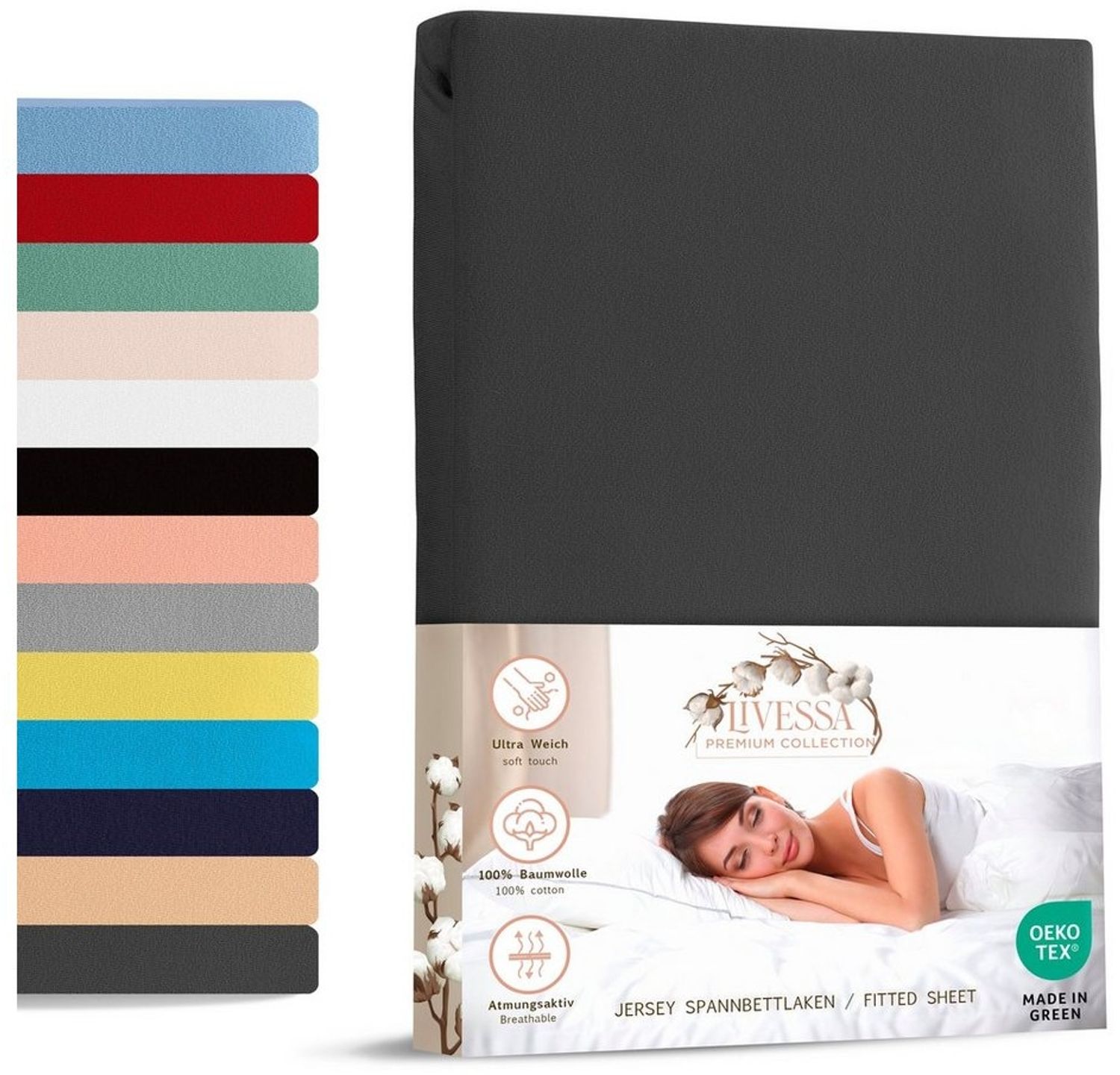 livessa Spannbettlaken Jersey Spannbettlaken Bettlaken Baumwolle weich Rundumgummi, Jersey, Gummizug: Rundumgummizug, In 9 Größen und vielen Farben erhältlich aus 100% Baumwolle Bild 1