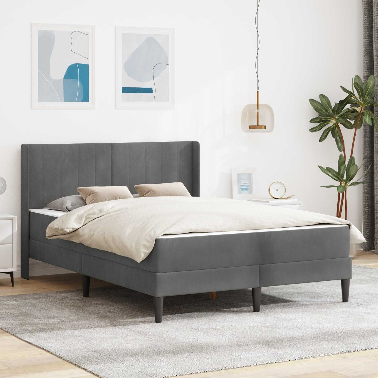 vidaXL Bettgestell mit Matratze Dunkelgrau 120 x 190 cm Samt 3414850 Bild 1