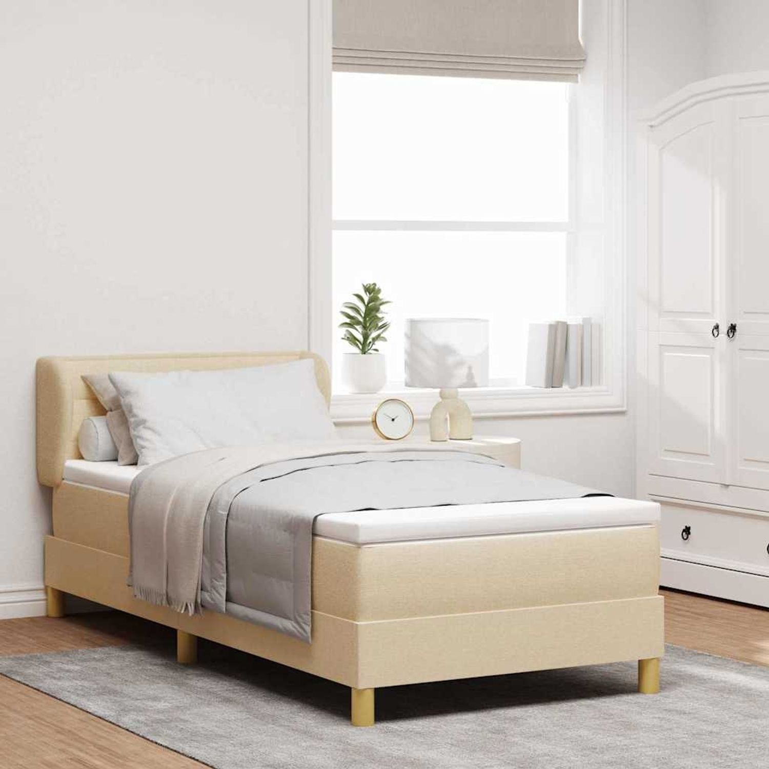 vidaXL Boxspringbett mit Matratze mit Kopfteil Creme 90 x 190 cm Stoff 3340127 Bild 1